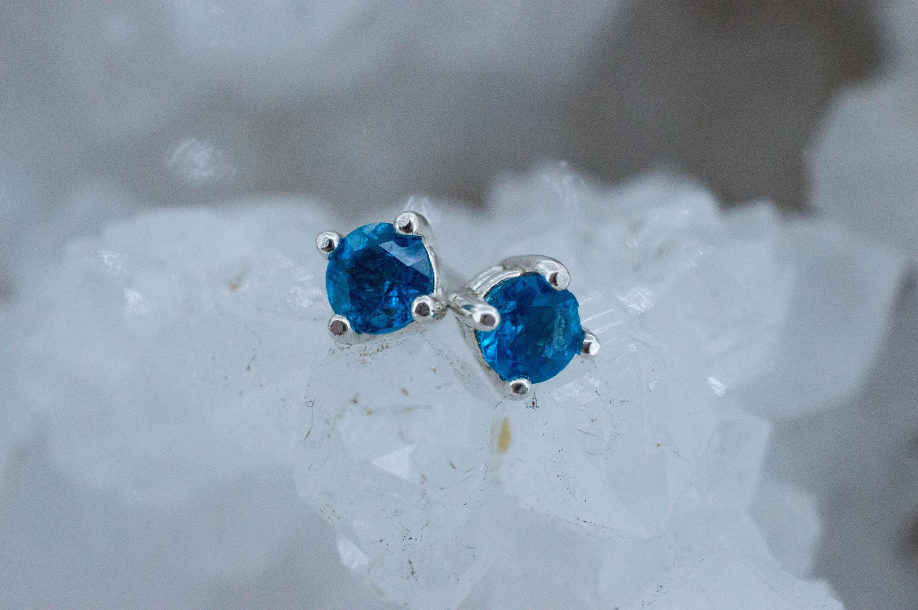 Neon Blue Apatite Earrings; Natural Untreated Madagascar Apatite; 0.500cts - Mark Oliver Gems