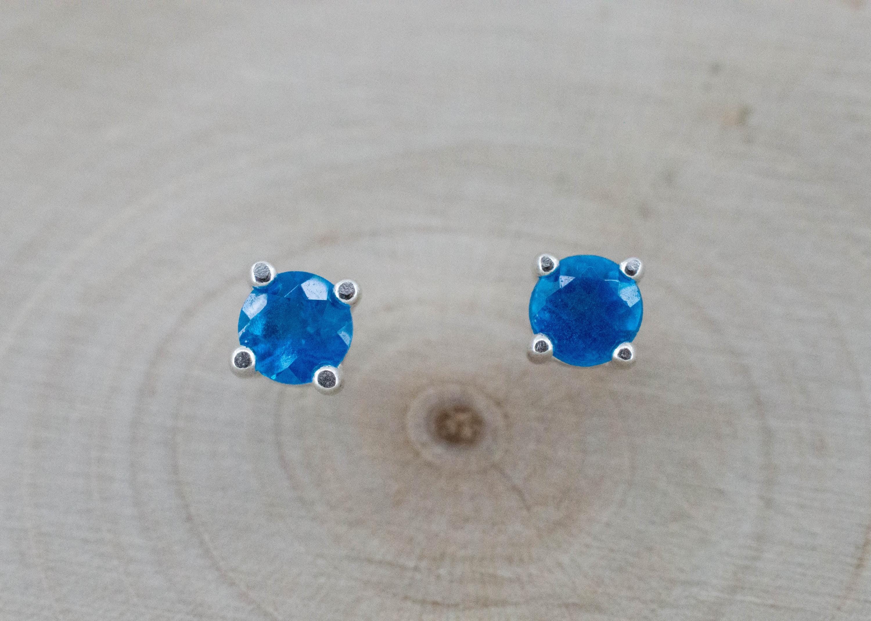 Neon Blue Apatite Earrings; Natural Untreated Madagascar Apatite; 0.525cts - Mark Oliver Gems