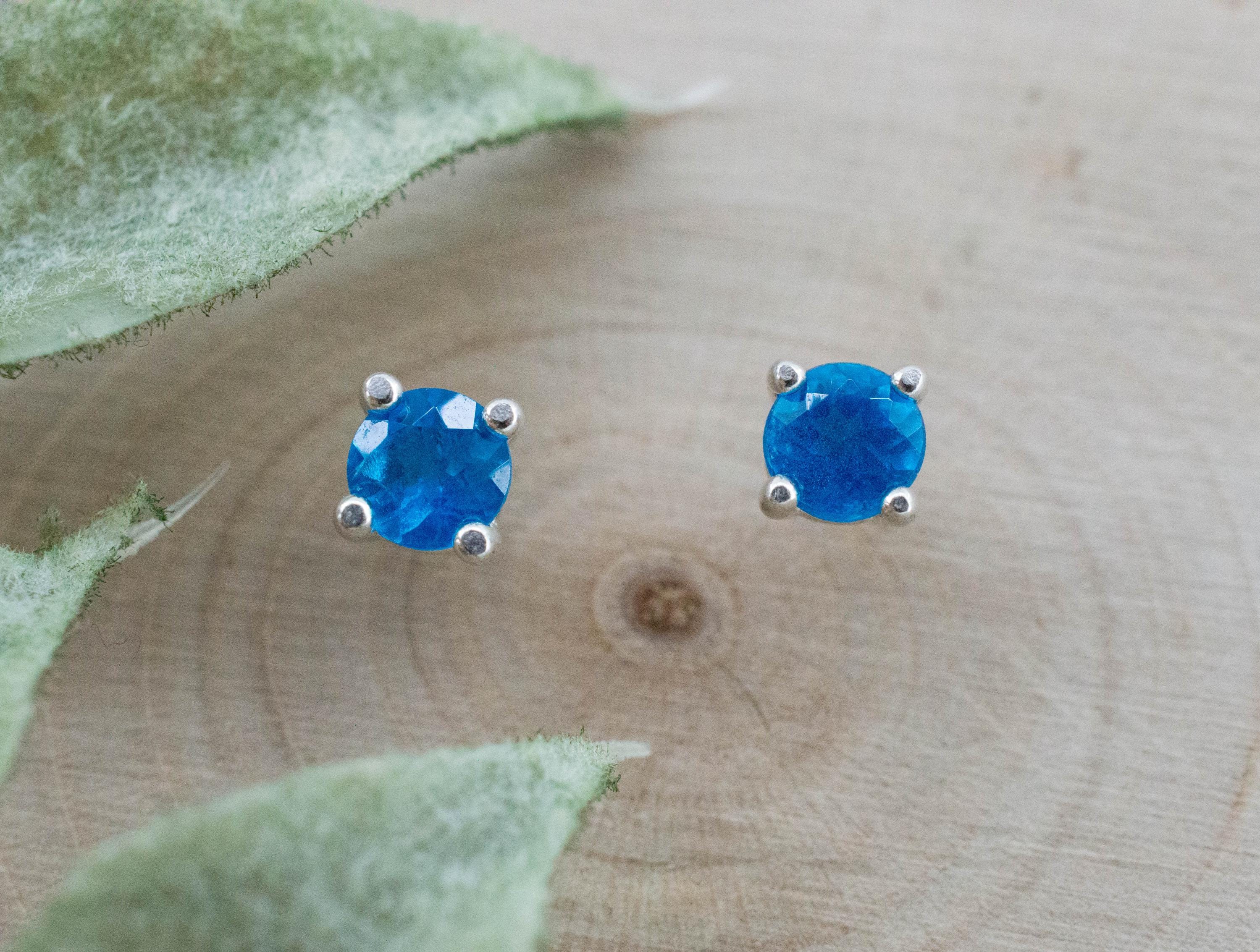 Neon Blue Apatite Earrings; Natural Untreated Madagascar Apatite; 0.525cts - Mark Oliver Gems