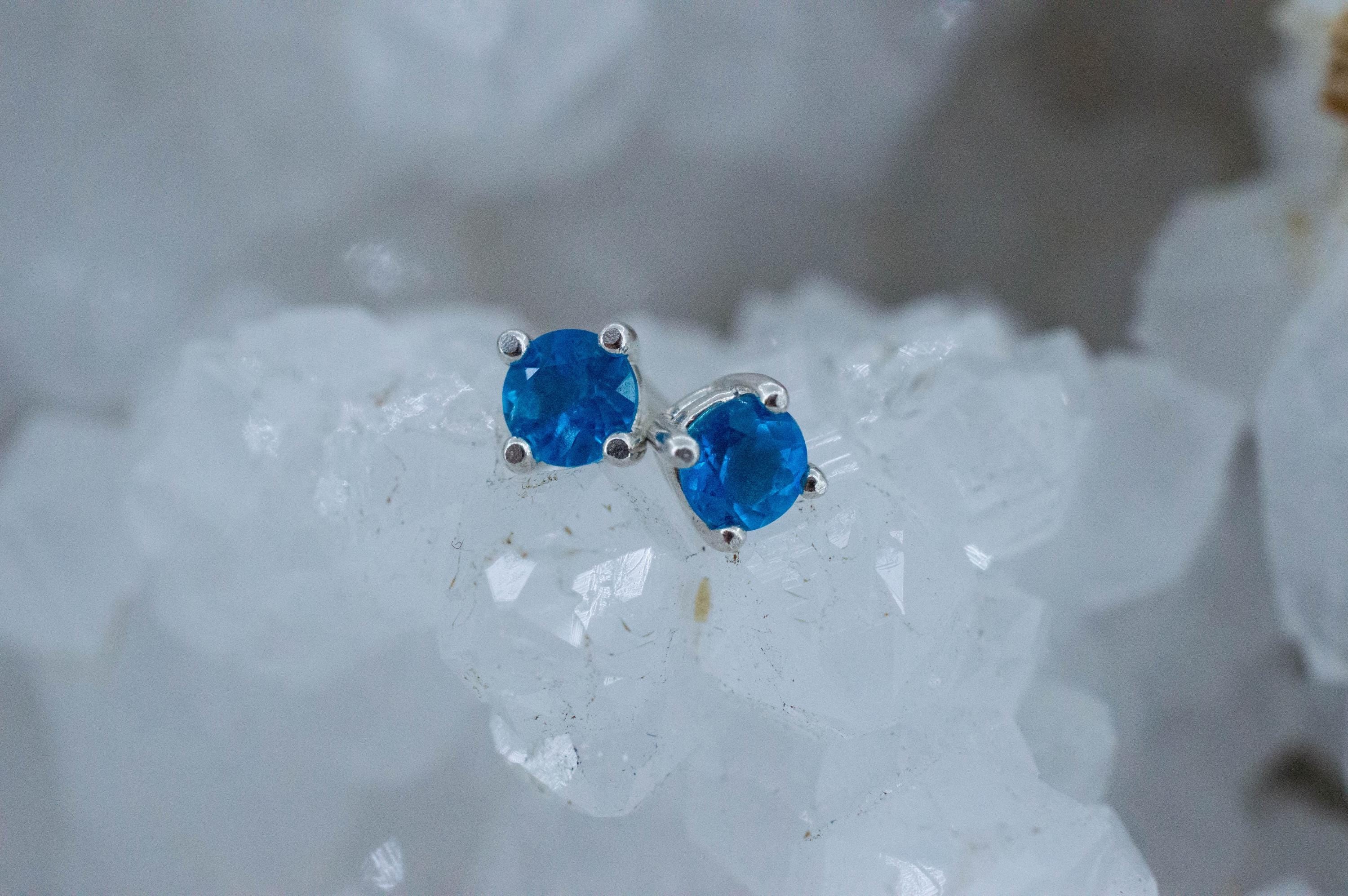 Neon Blue Apatite Earrings; Natural Untreated Madagascar Apatite; 0.525cts - Mark Oliver Gems