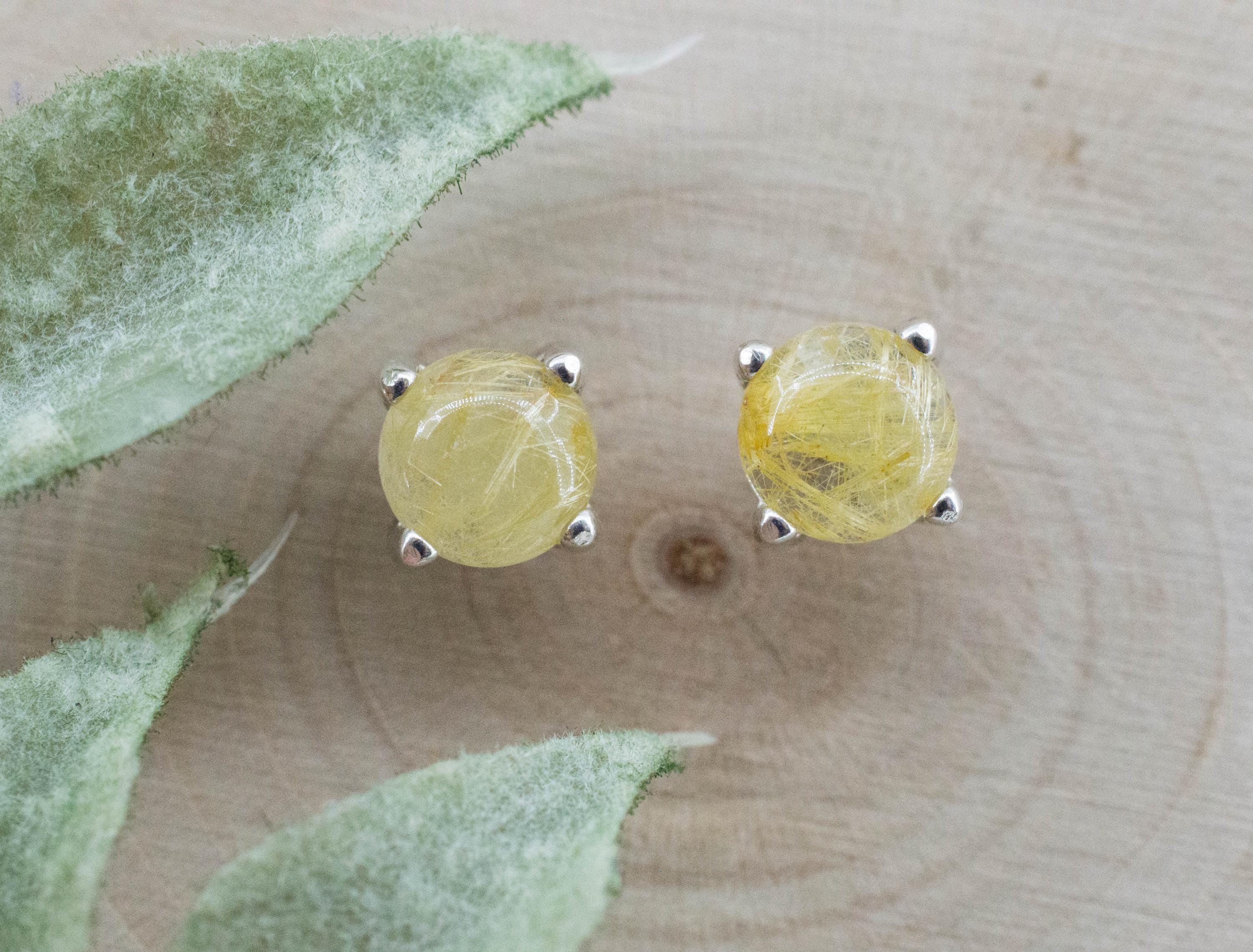 Rutilated Quartz Earrings; Genuine Untreated Brazil Rutile Quartz; 1.805cts - Mark Oliver Gems