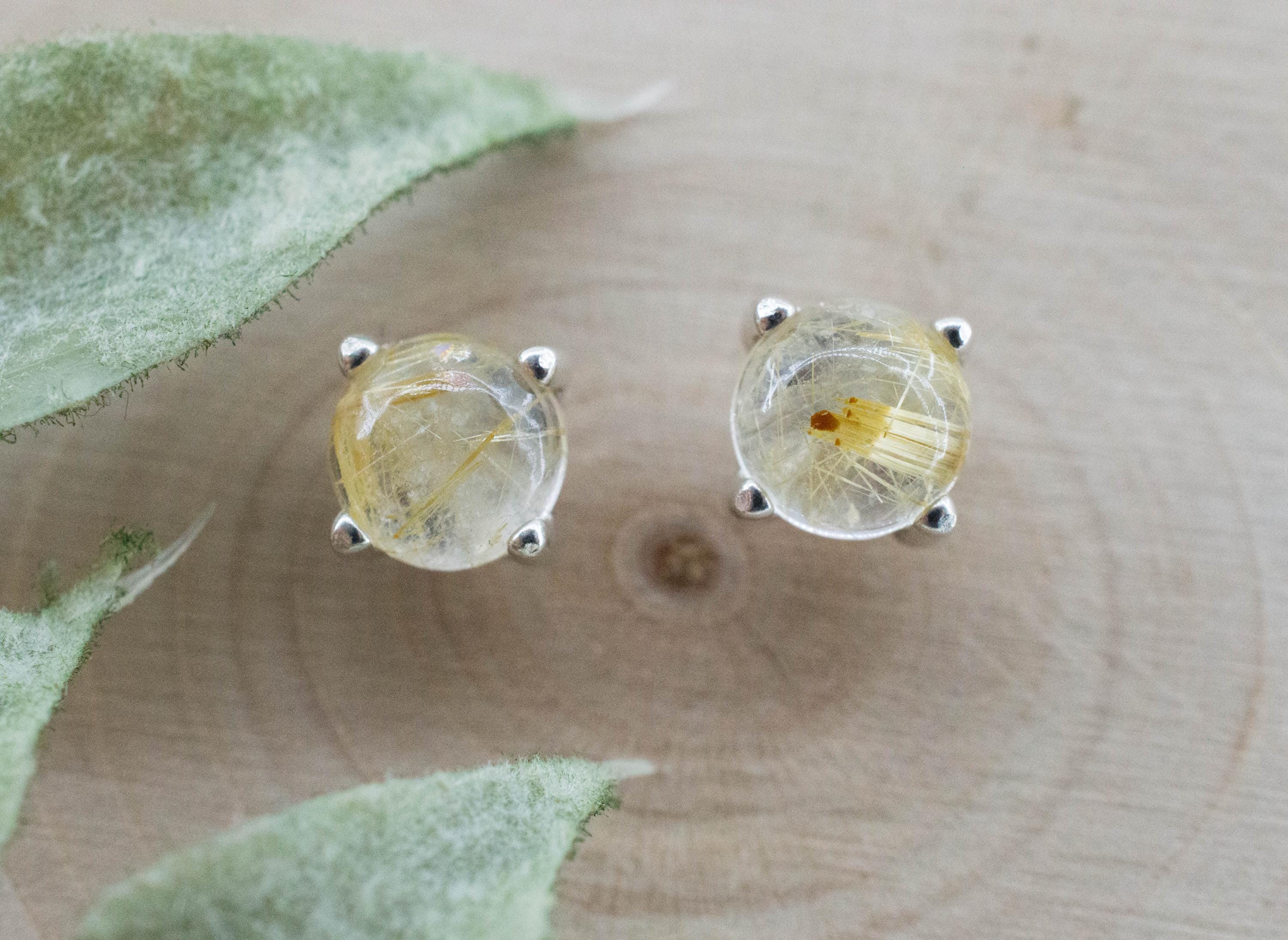 Rutilated Quartz Earrings; Genuine Untreated Brazil Rutile Quartz; 1.900cts - Mark Oliver Gems