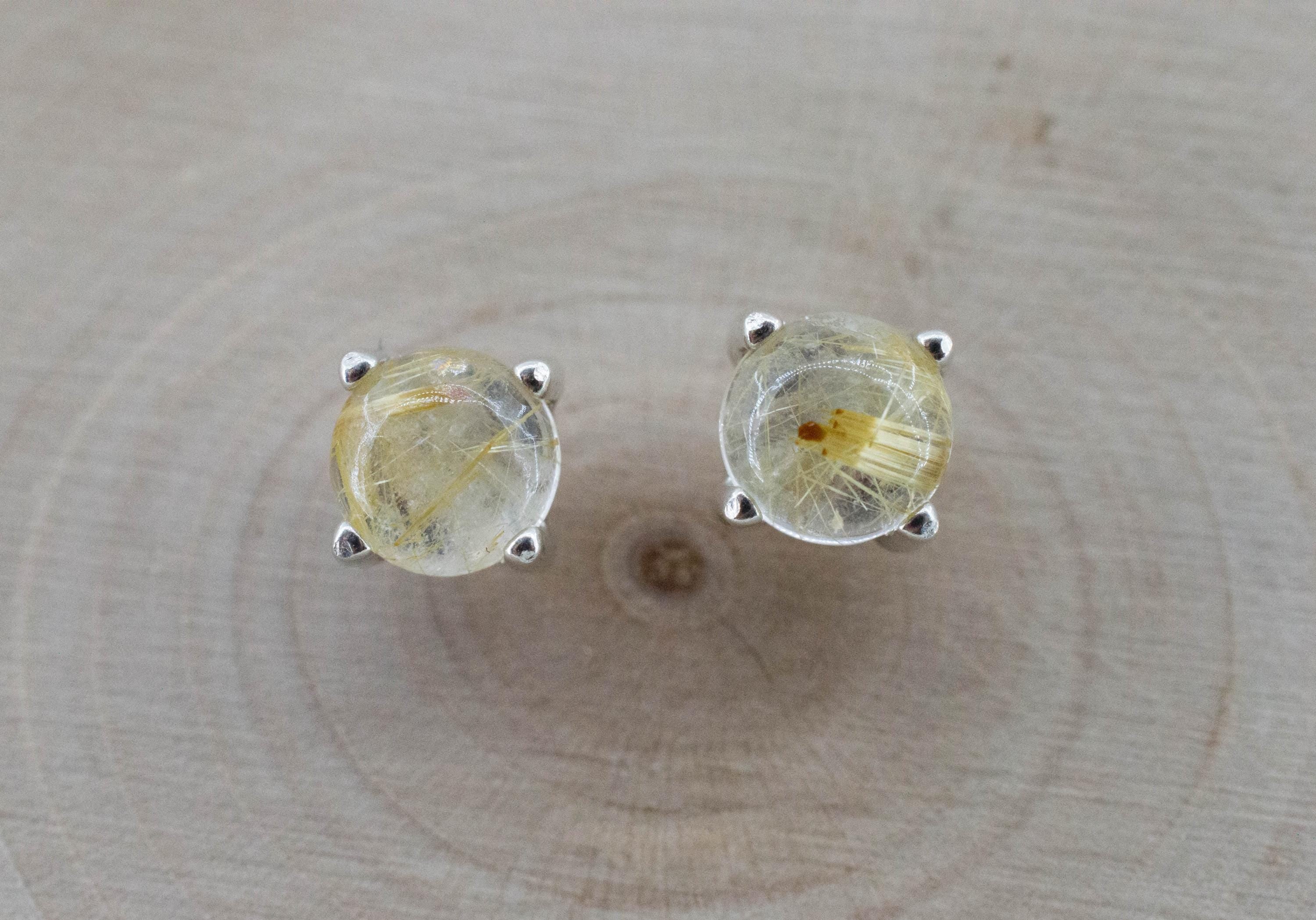 Rutilated Quartz Earrings; Genuine Untreated Brazil Rutile Quartz; 1.900cts - Mark Oliver Gems