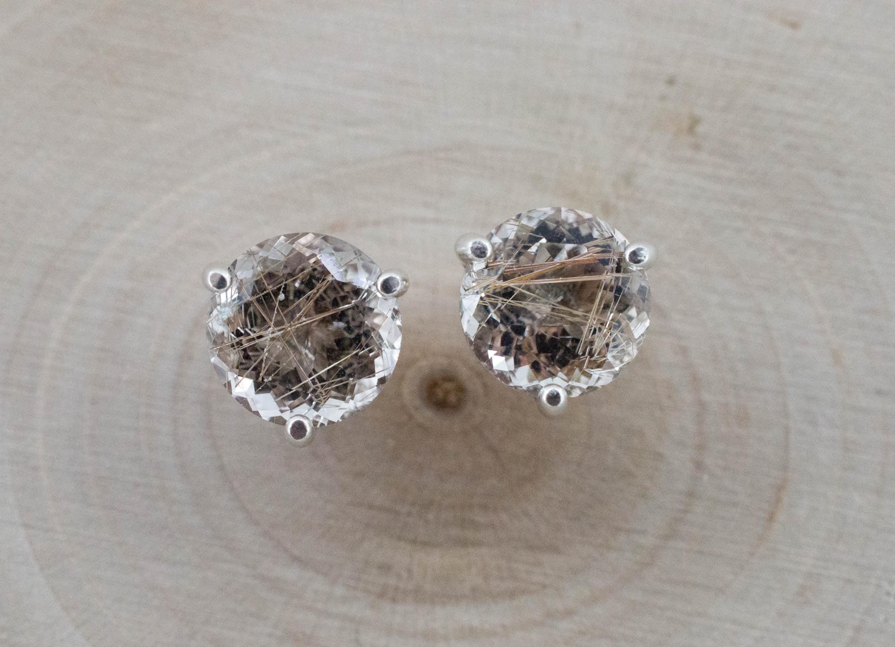 Rutilated Quartz Earrings; Genuine Untreated Brazil Rutile Quartz; 3.415cts - Mark Oliver Gems