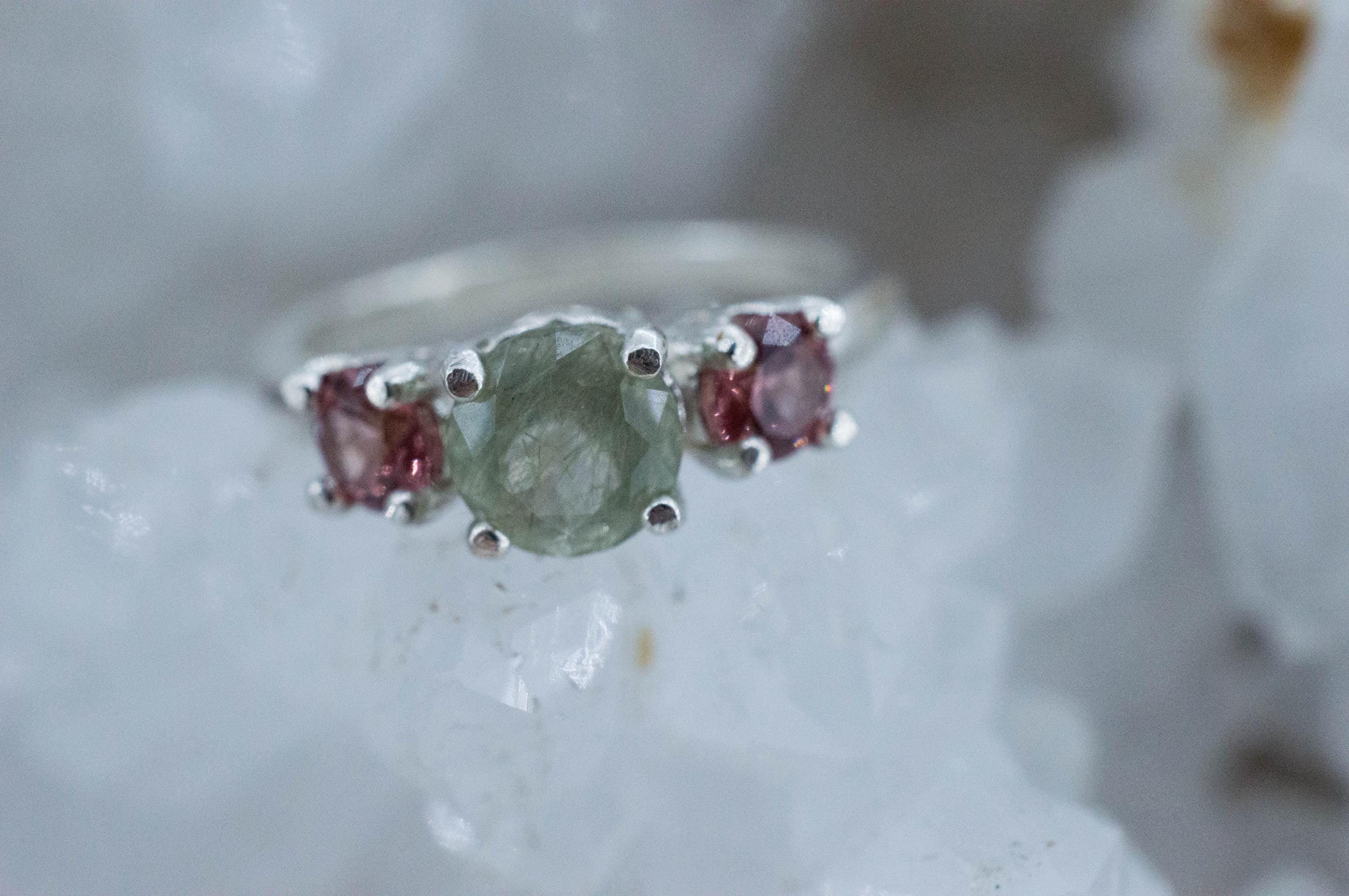 Byssolite Quartz Ring; Natural Untreated Tanzania Included Quartz and Malaya Garnet