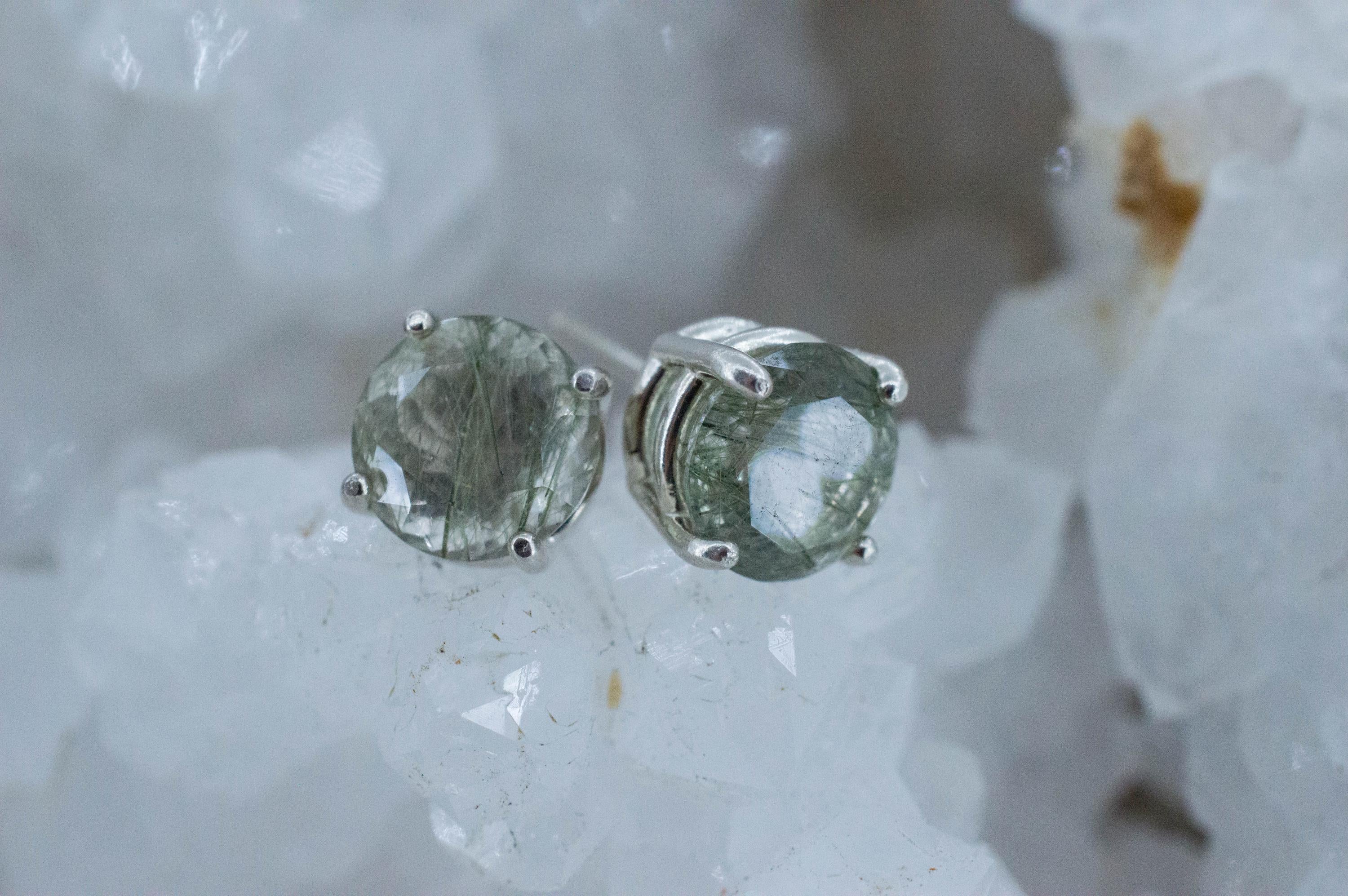 Byssolite Quartz Earrings; Natural Untreated Tanzania Included Quartz; 3.745cts - Mark Oliver Gems
