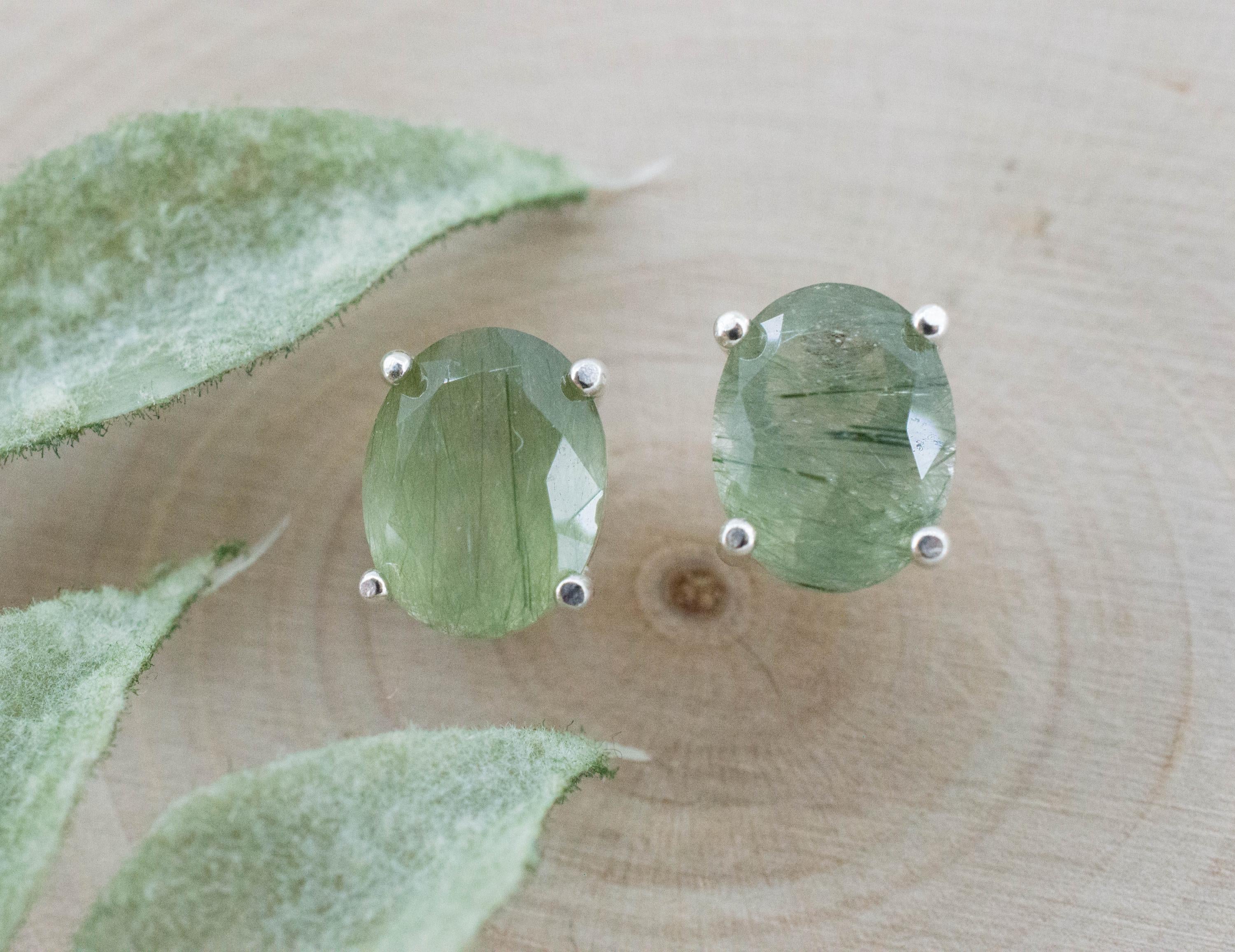 Byssolite Quartz Earrings; Natural Untreated Tanzania Included Quartz; 3.760cts - Mark Oliver Gems