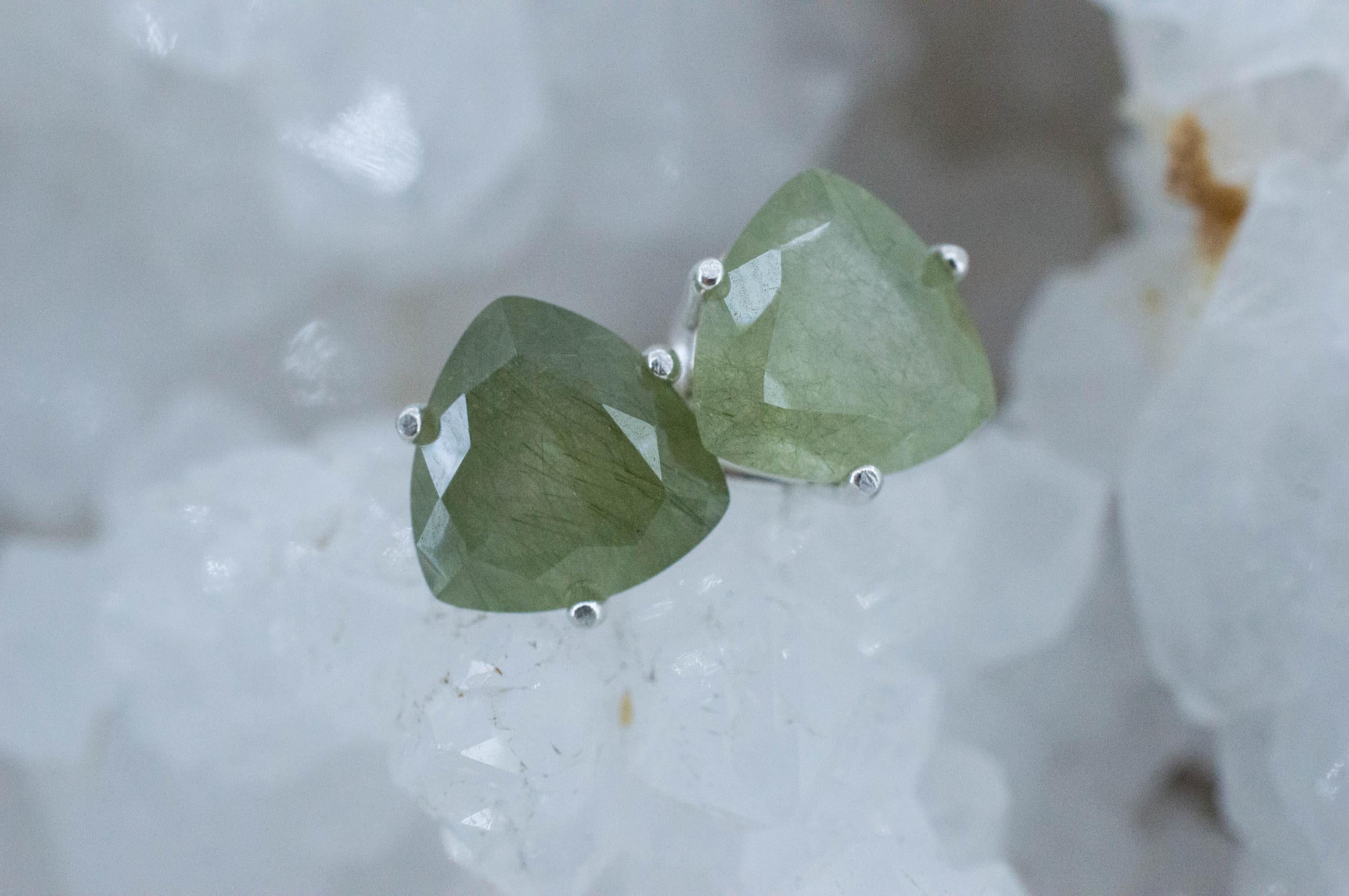 Byssolite Quartz Earrings; Natural Untreated Tanzania Included Quartz; 6.135cts - Mark Oliver Gems