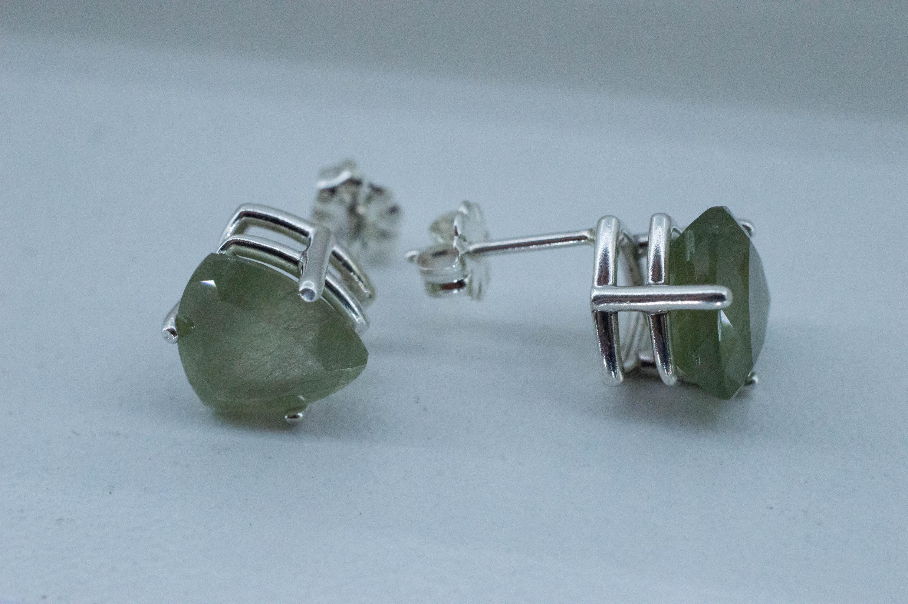 Byssolite Quartz Earrings; Natural Untreated Tanzania Included Quartz; 6.135cts - Mark Oliver Gems