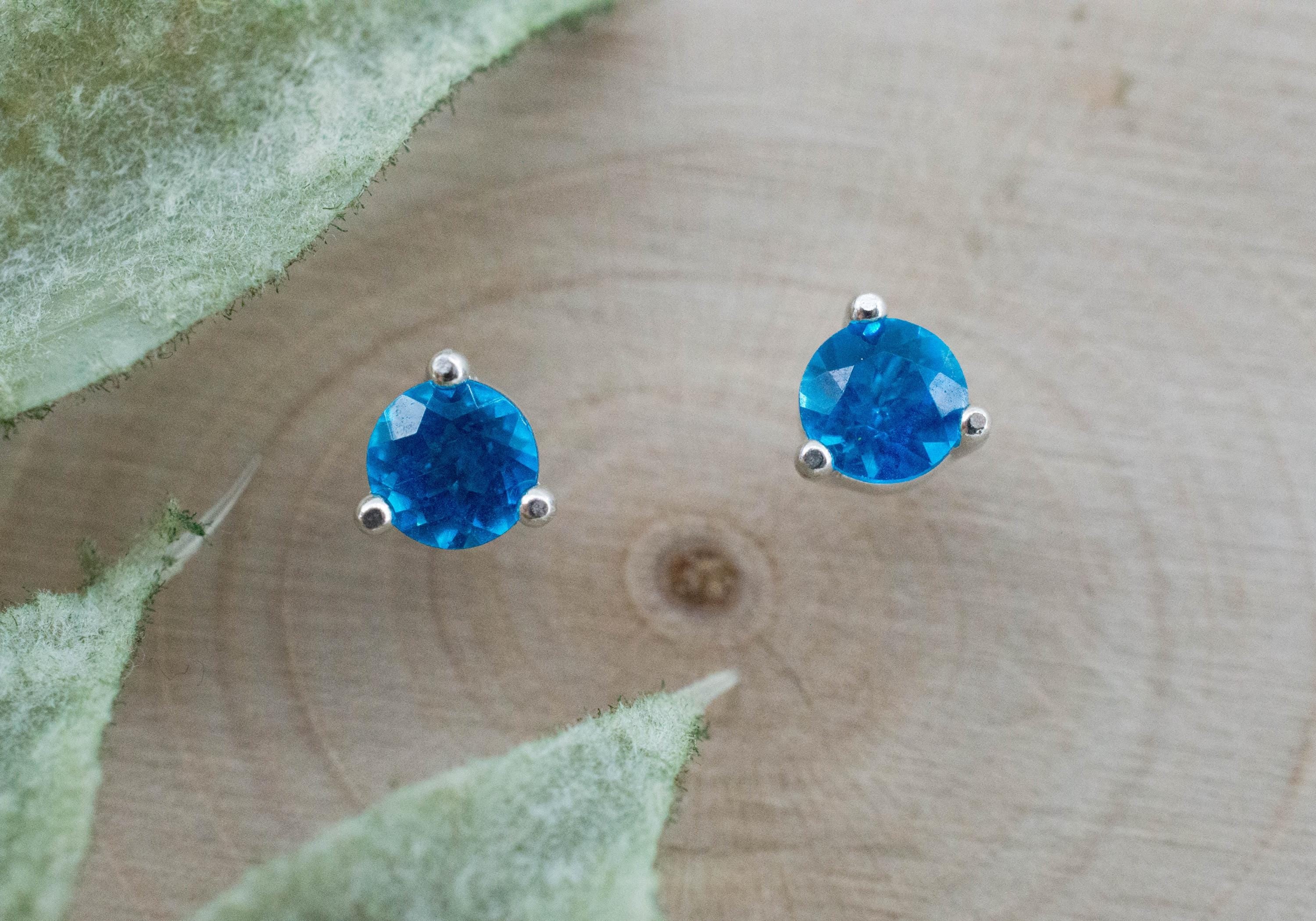 Neon Blue Apatite Earrings; Natural Untreated Madagascar Apatite; 0.575cts - Mark Oliver Gems