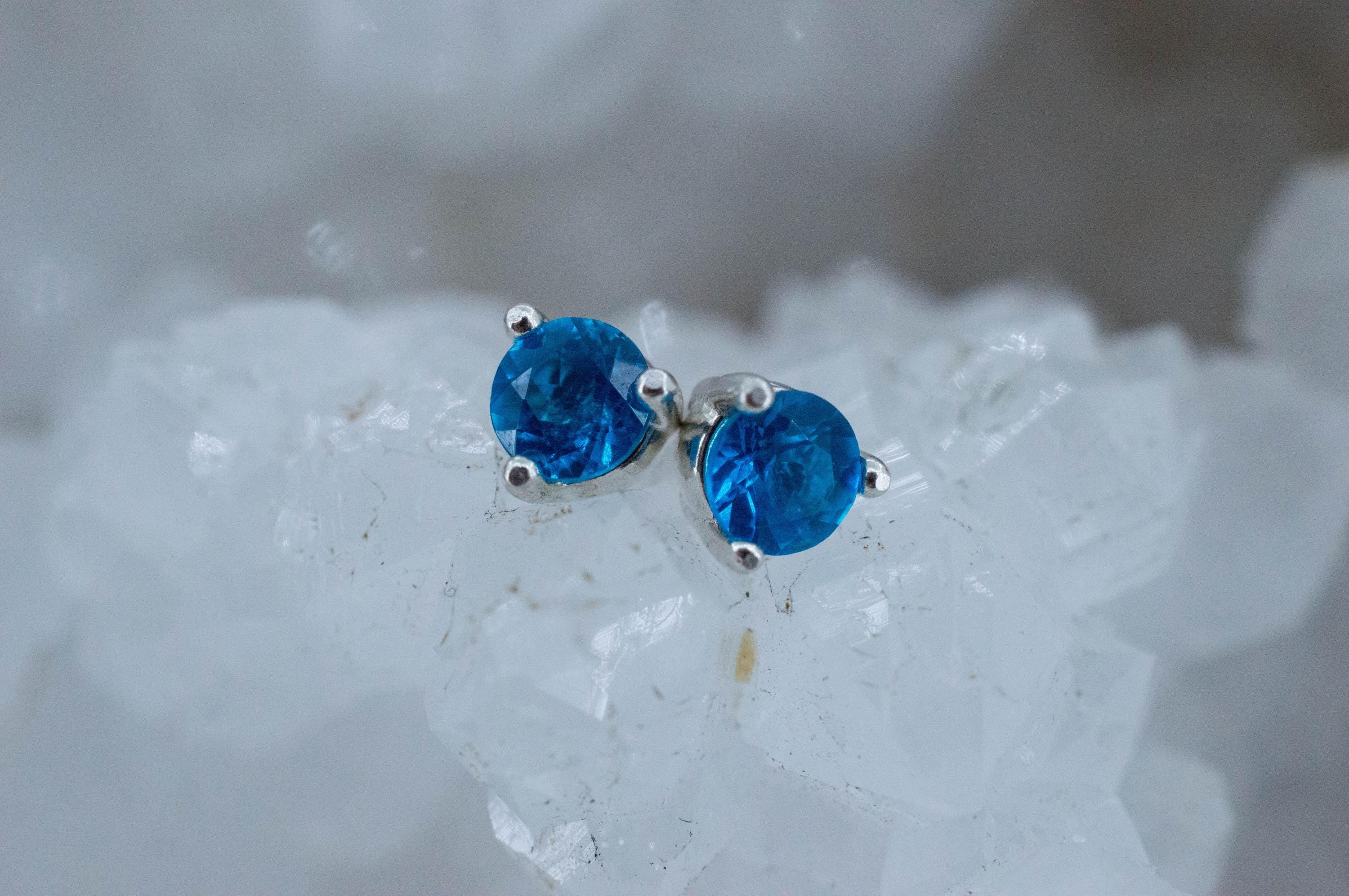 Neon Blue Apatite Earrings; Natural Untreated Madagascar Apatite; 0.575cts - Mark Oliver Gems