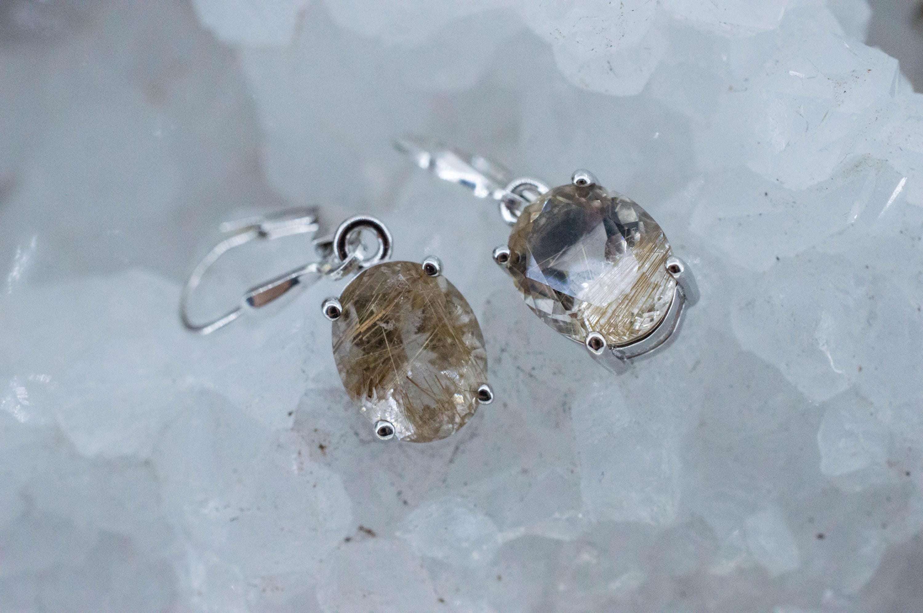 Rutile Quartz Earrings; Natural Untreated Brazil Rutilated Quartz; 4.670cts - Mark Oliver Gems