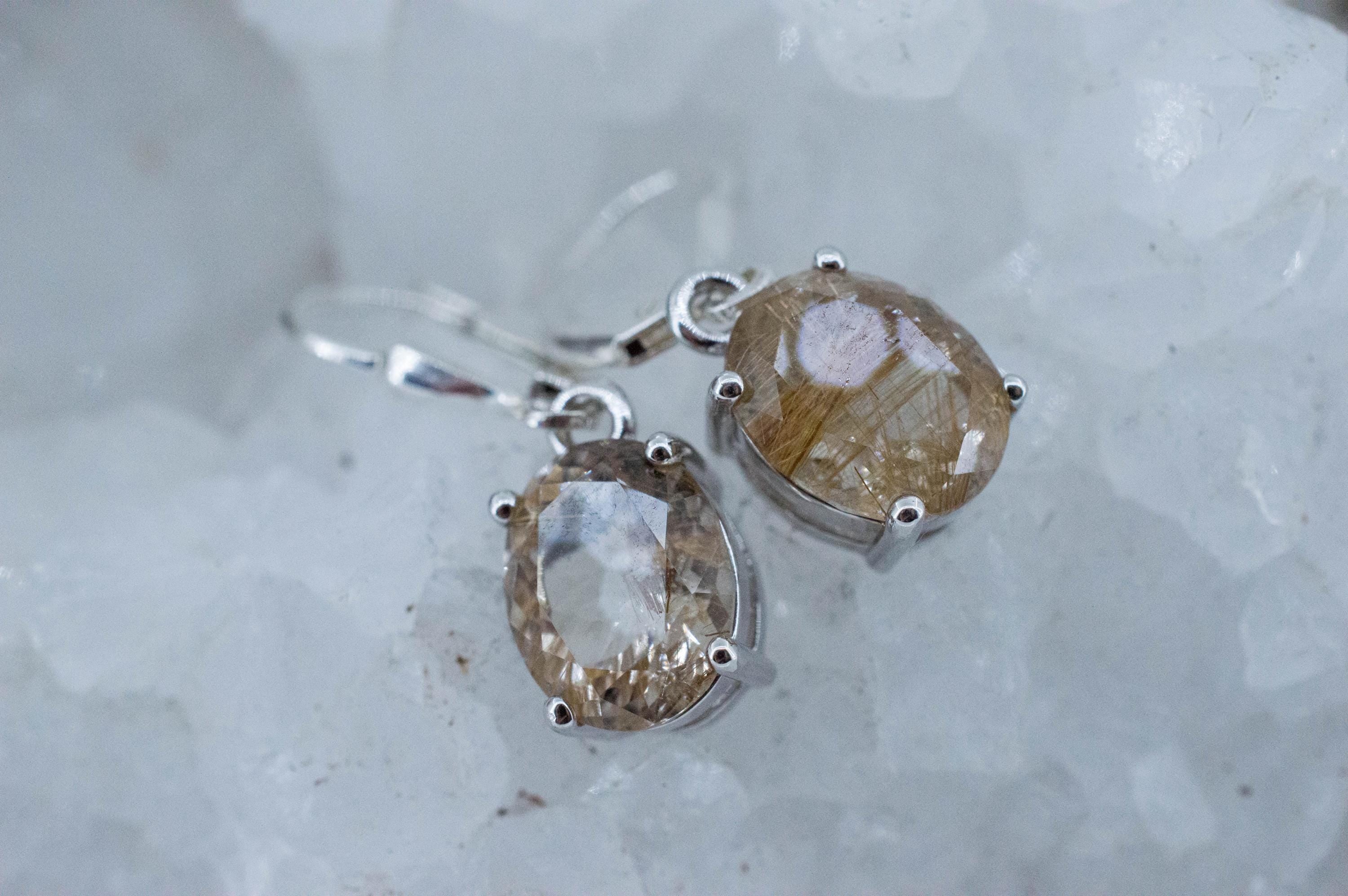 Rutile Quartz Earrings; Natural Untreated Brazil Rutilated Quartz; 4.690cts - Mark Oliver Gems