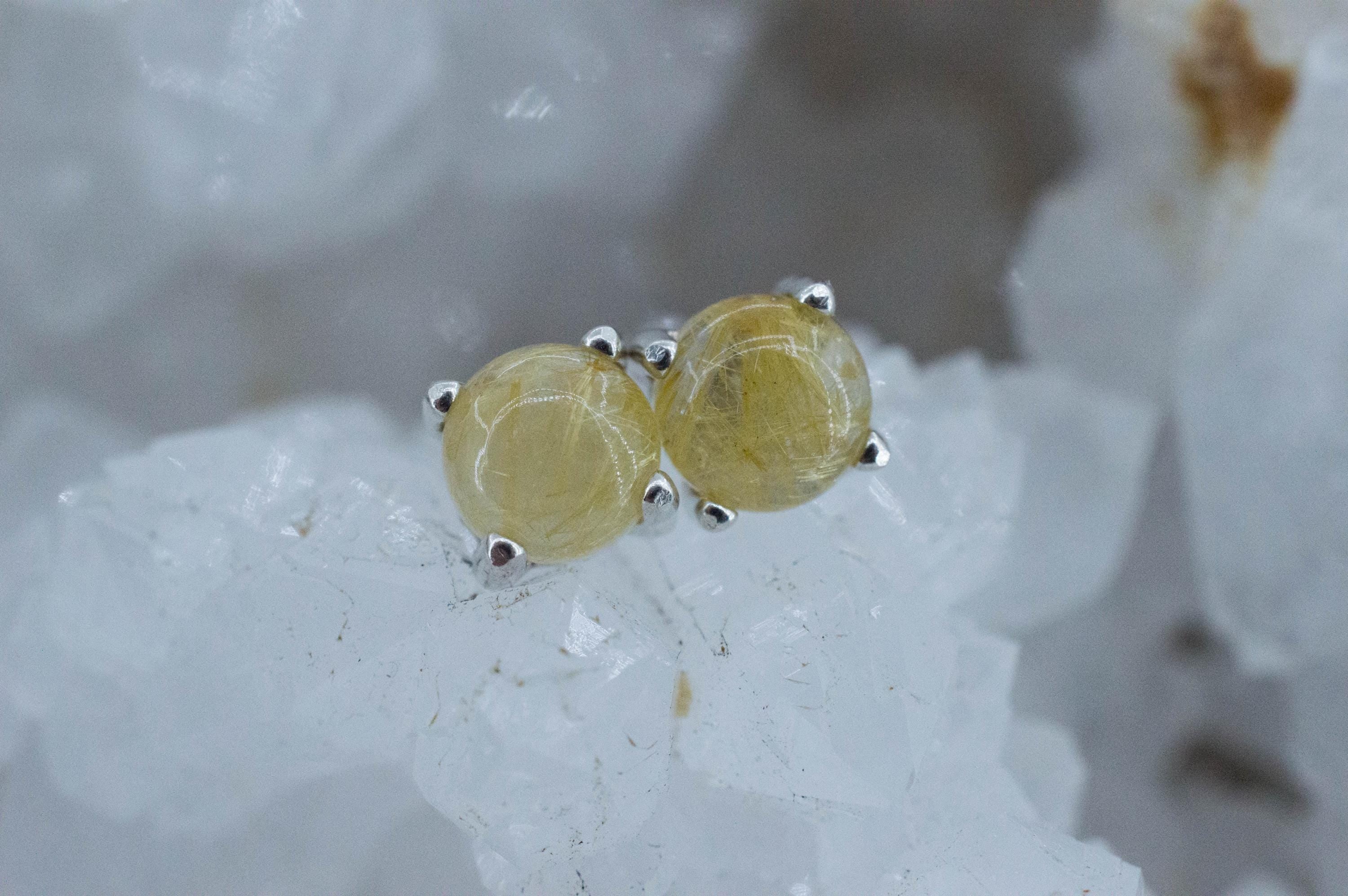 Rutilated Quartz Earrings; Genuine Untreated Brazil Rutile Quartz; 1.805cts - Mark Oliver Gems