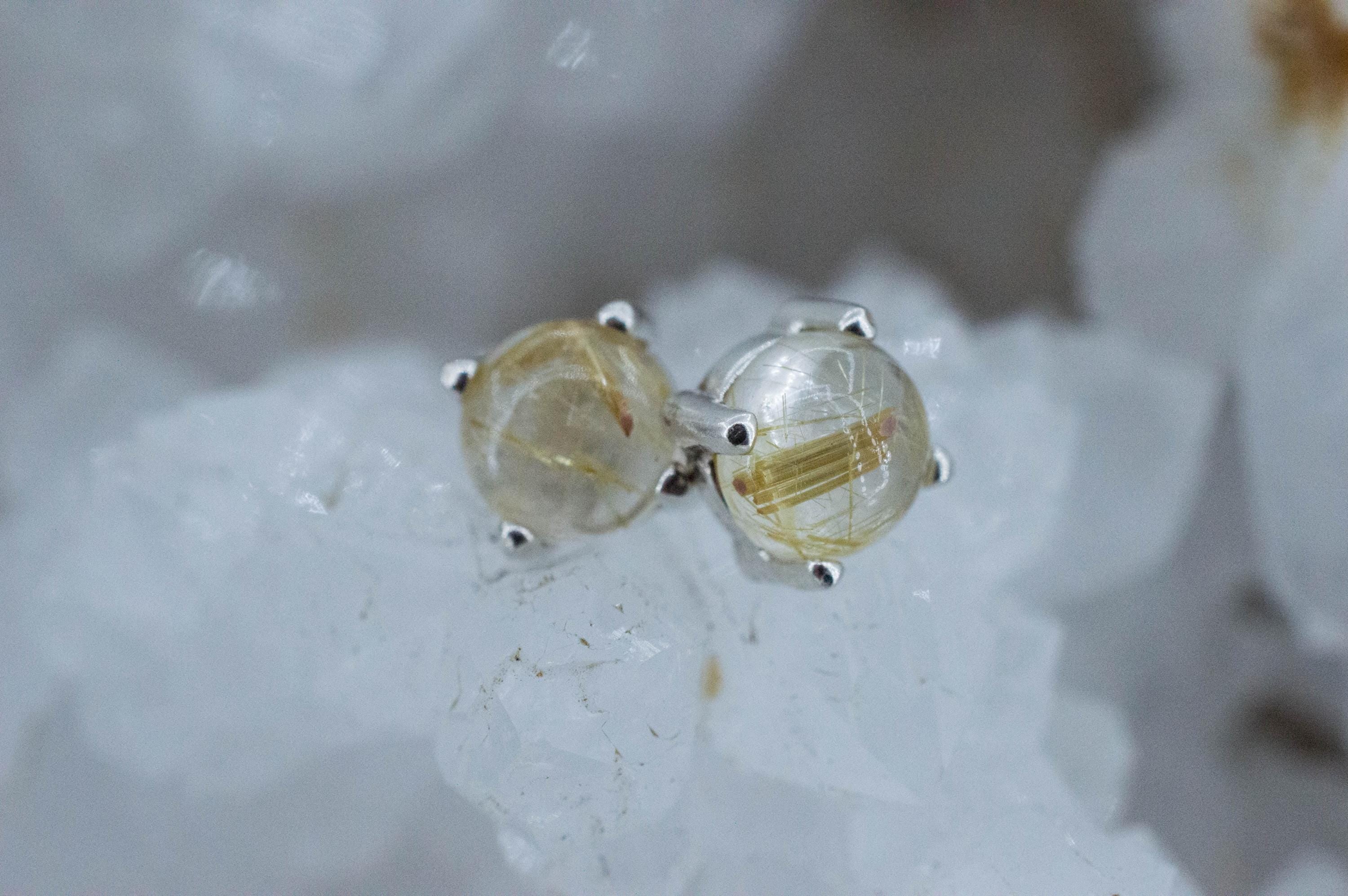 Rutilated Quartz Earrings; Genuine Untreated Brazil Rutile Quartz; 1.900cts - Mark Oliver Gems