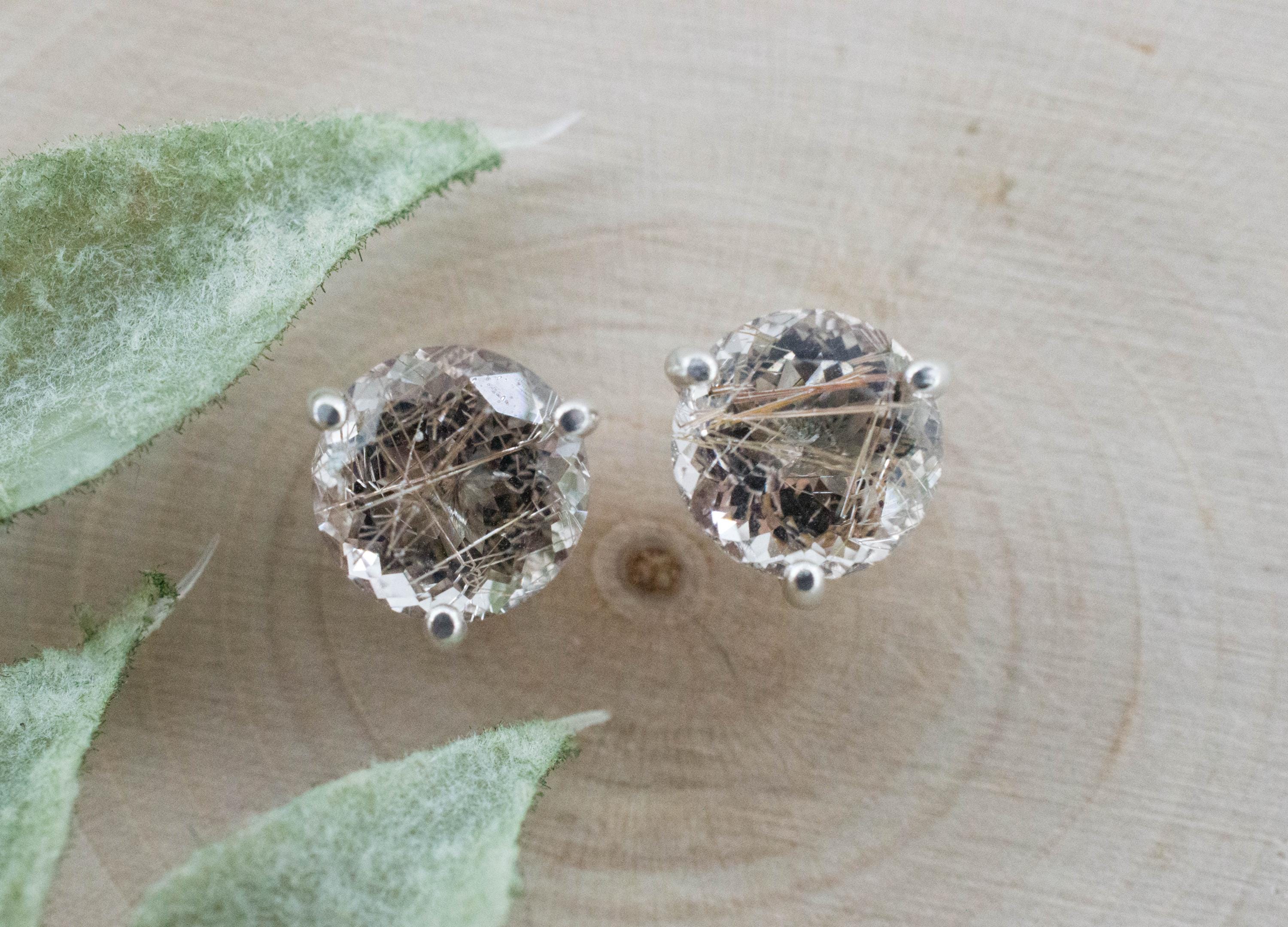 Rutilated Quartz Earrings; Genuine Untreated Brazil Rutile Quartz; 3.415cts - Mark Oliver Gems