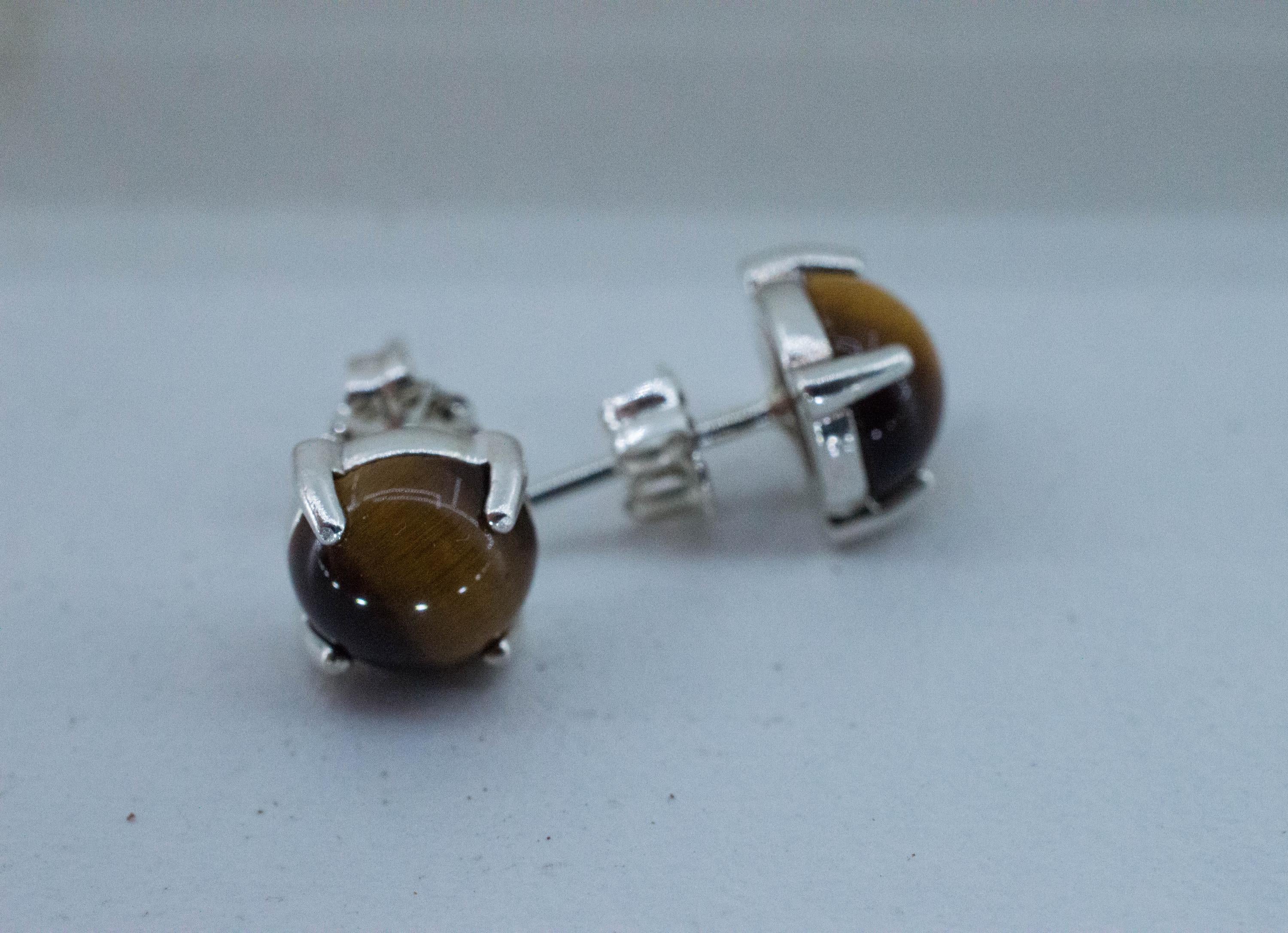 Tiger's Eye Earrings; Natural Untreated Thailand Tiger Eye; 3.250cts - Mark Oliver Gems