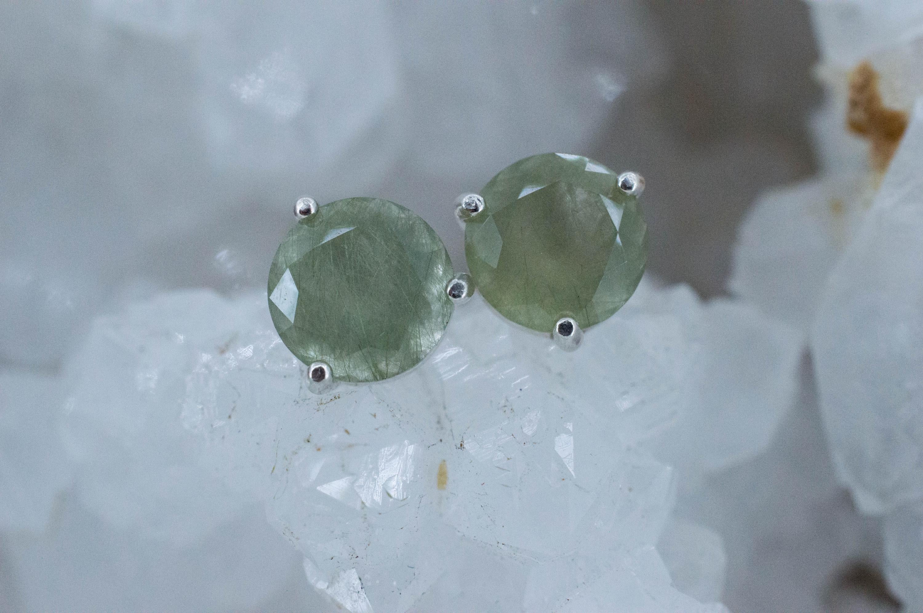 Byssolite Quartz Earrings; Natural Untreated Tanzania Included Quartz; 3.690cts - Mark Oliver Gems