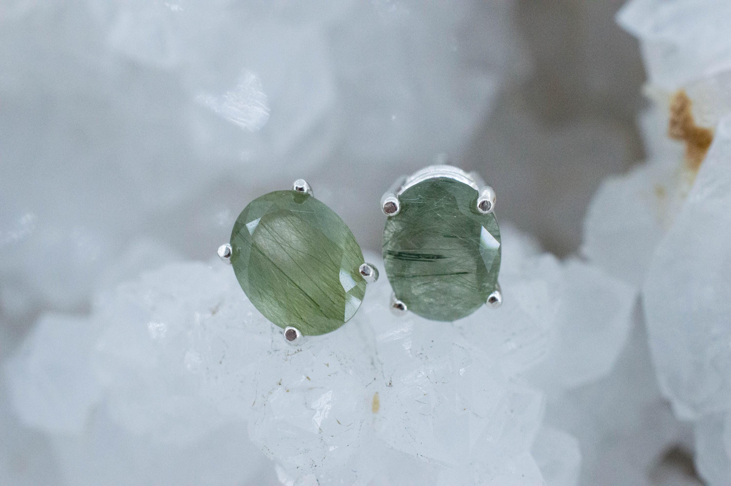 Byssolite Quartz Earrings; Natural Untreated Tanzania Included Quartz; 3.760cts - Mark Oliver Gems