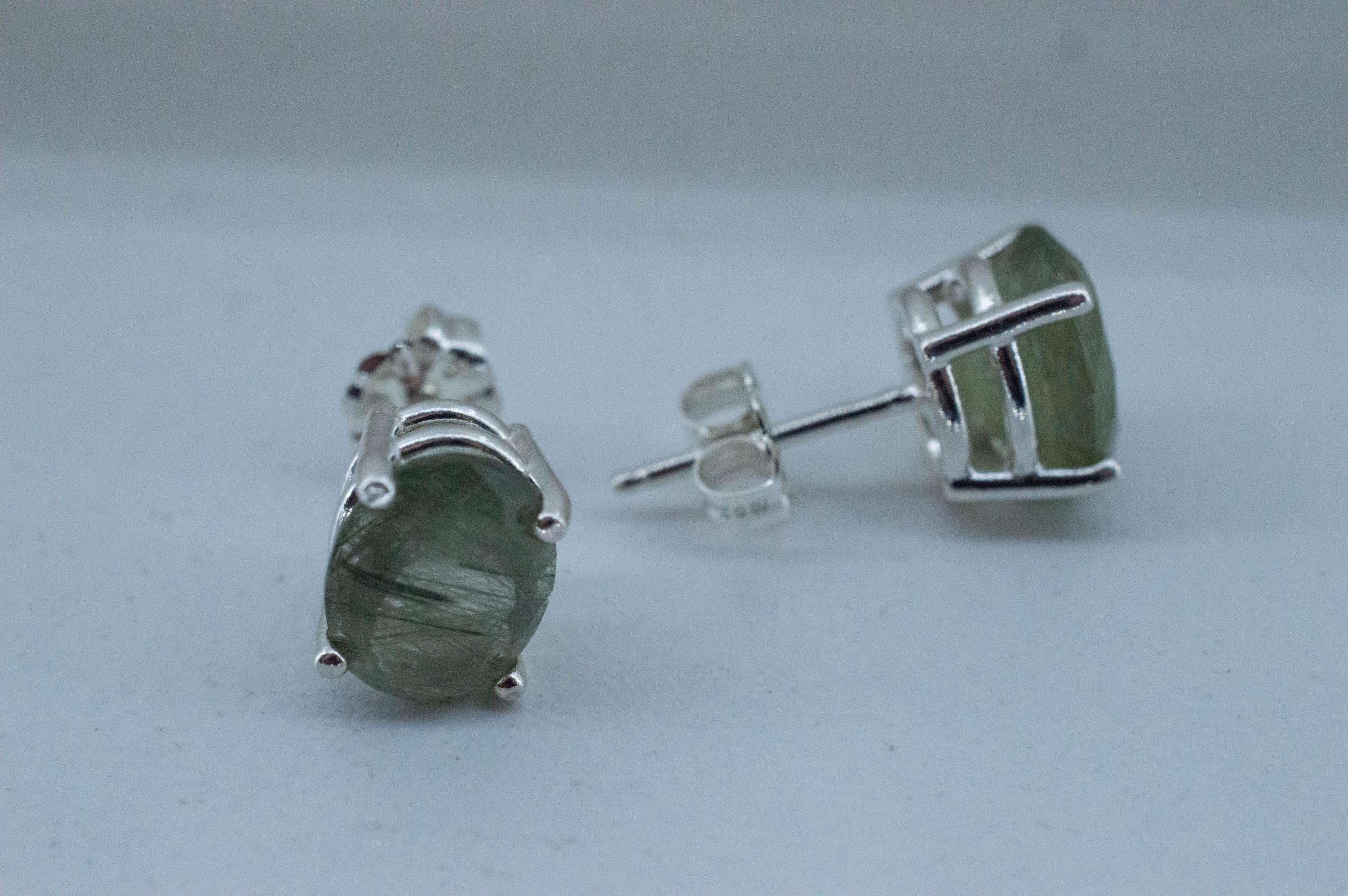 Byssolite Quartz Earrings; Natural Untreated Tanzania Included Quartz; 3.760cts - Mark Oliver Gems