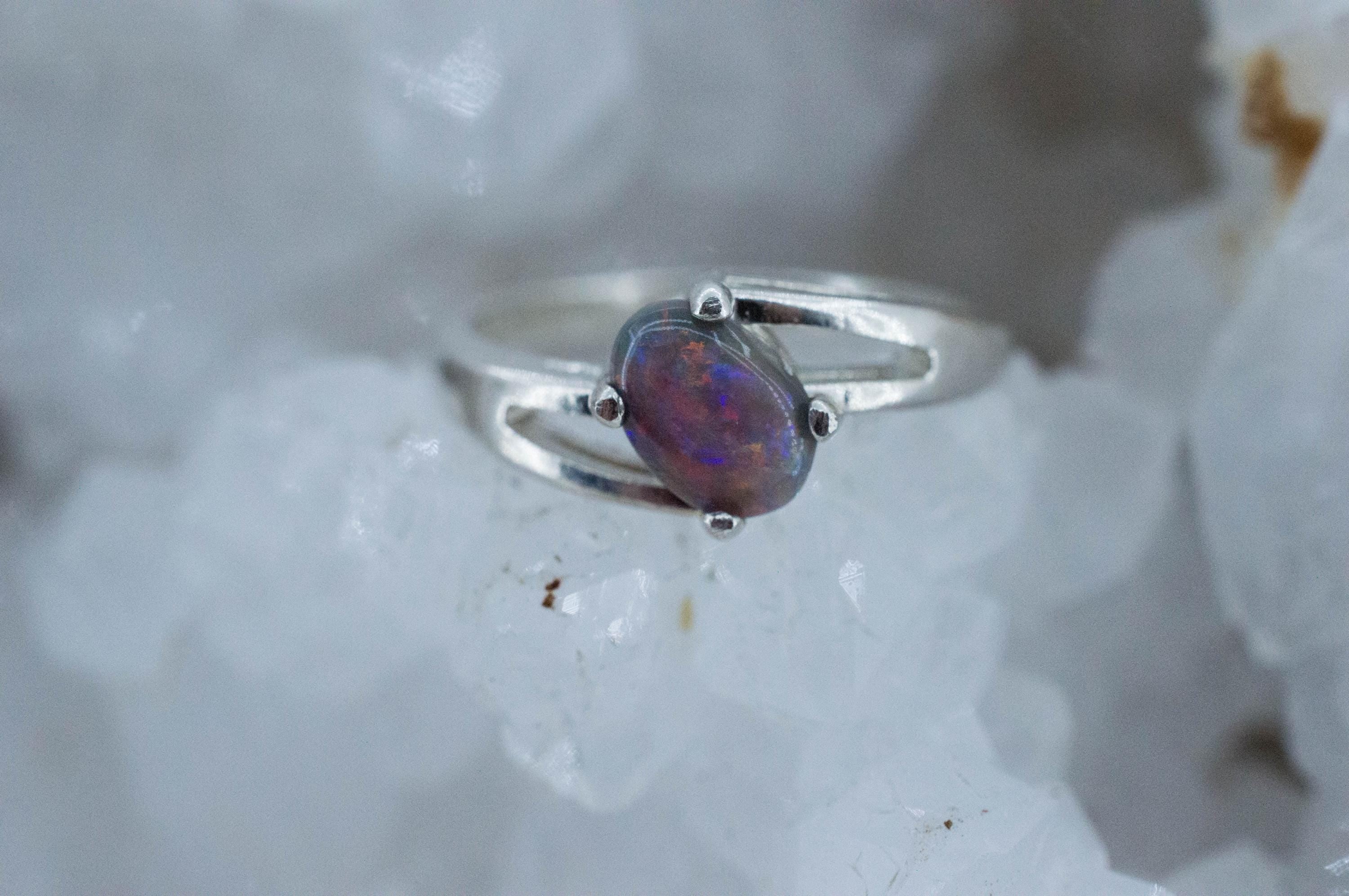 Black Opal Ring, Natural Untreated Australian Lightning Ridge Opal; 0.595cts - Mark Oliver Gems