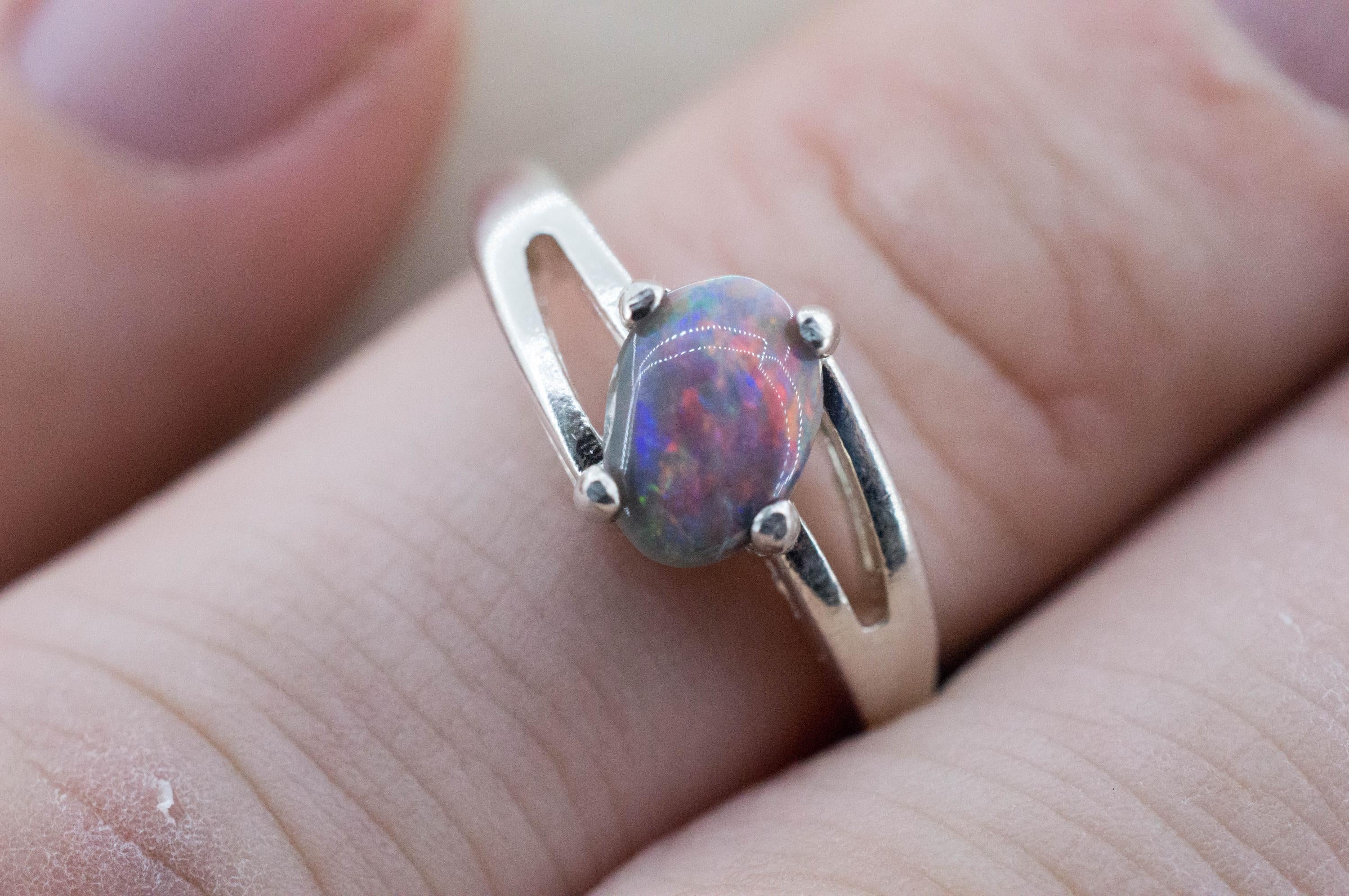 Black Opal Ring, Natural Untreated Australian Lightning Ridge Opal; 0.595cts - Mark Oliver Gems