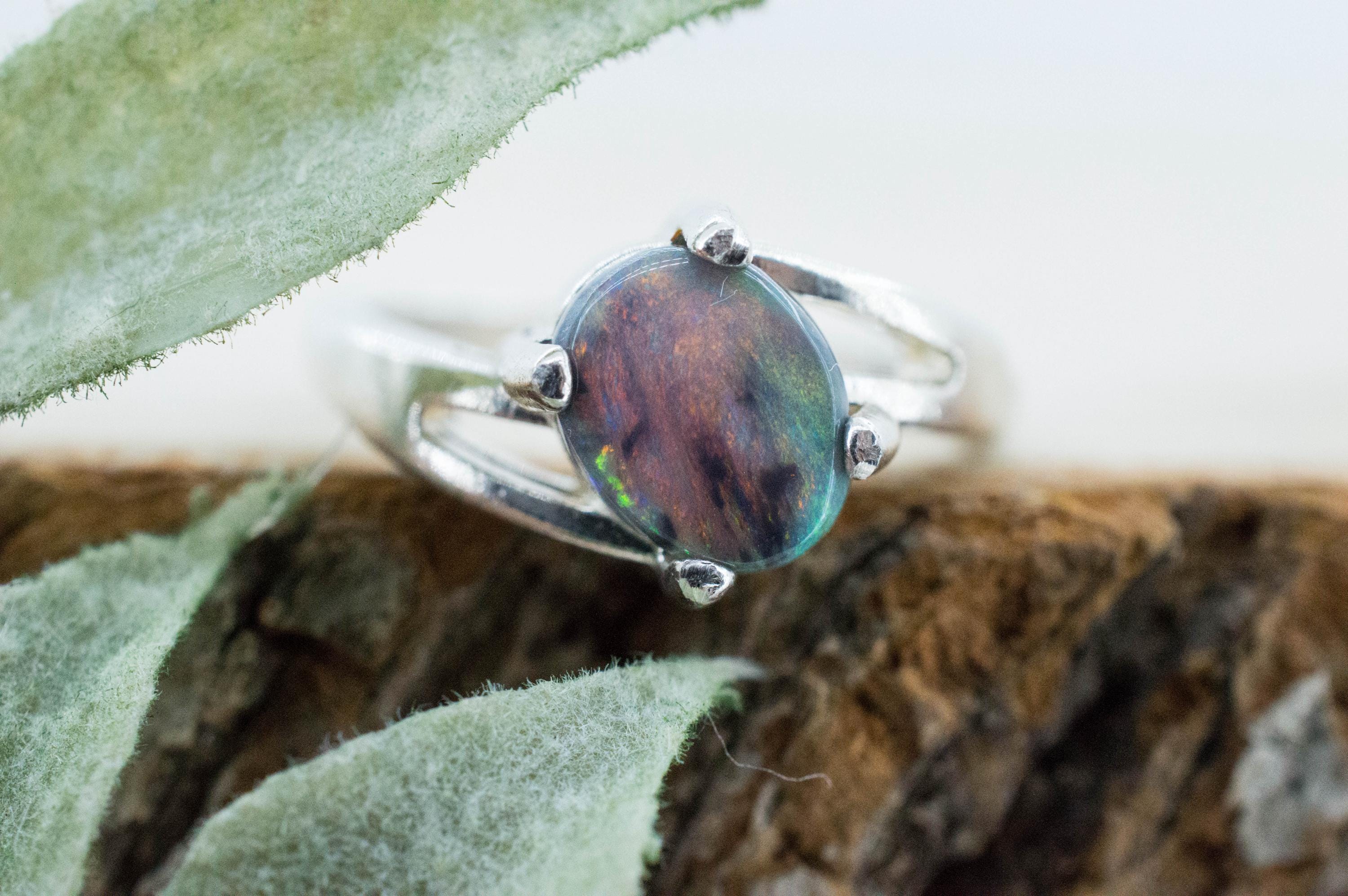 Black Opal Ring, Natural Untreated Australian Lightning Ridge Opal; 1.050cts - Mark Oliver Gems
