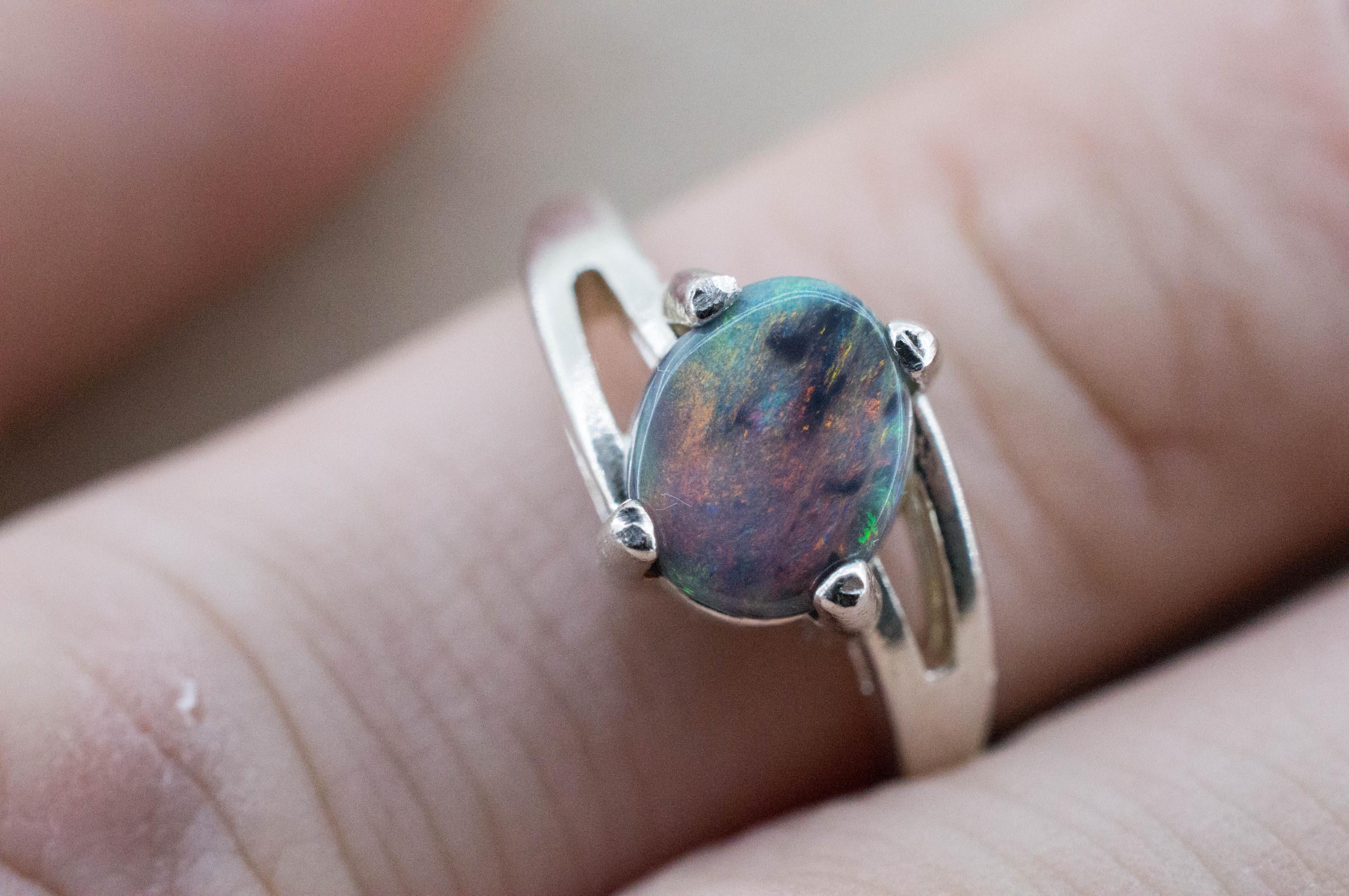 Black Opal Ring, Natural Untreated Australian Lightning Ridge Opal; 1.050cts - Mark Oliver Gems