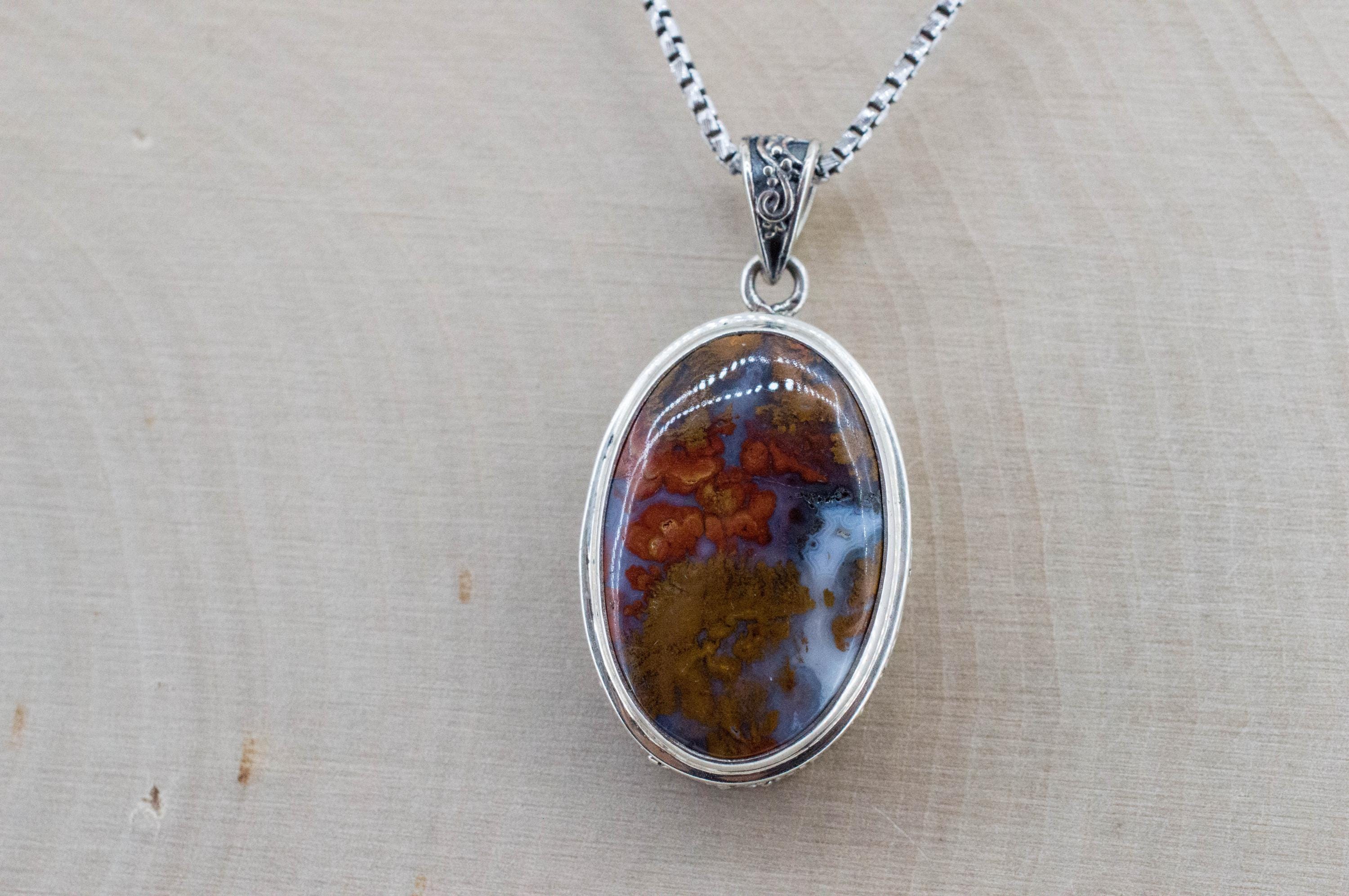 Wingate Agate Pendant, Natural Untreated California Plume Agate; 22x12mm - Mark Oliver Gems