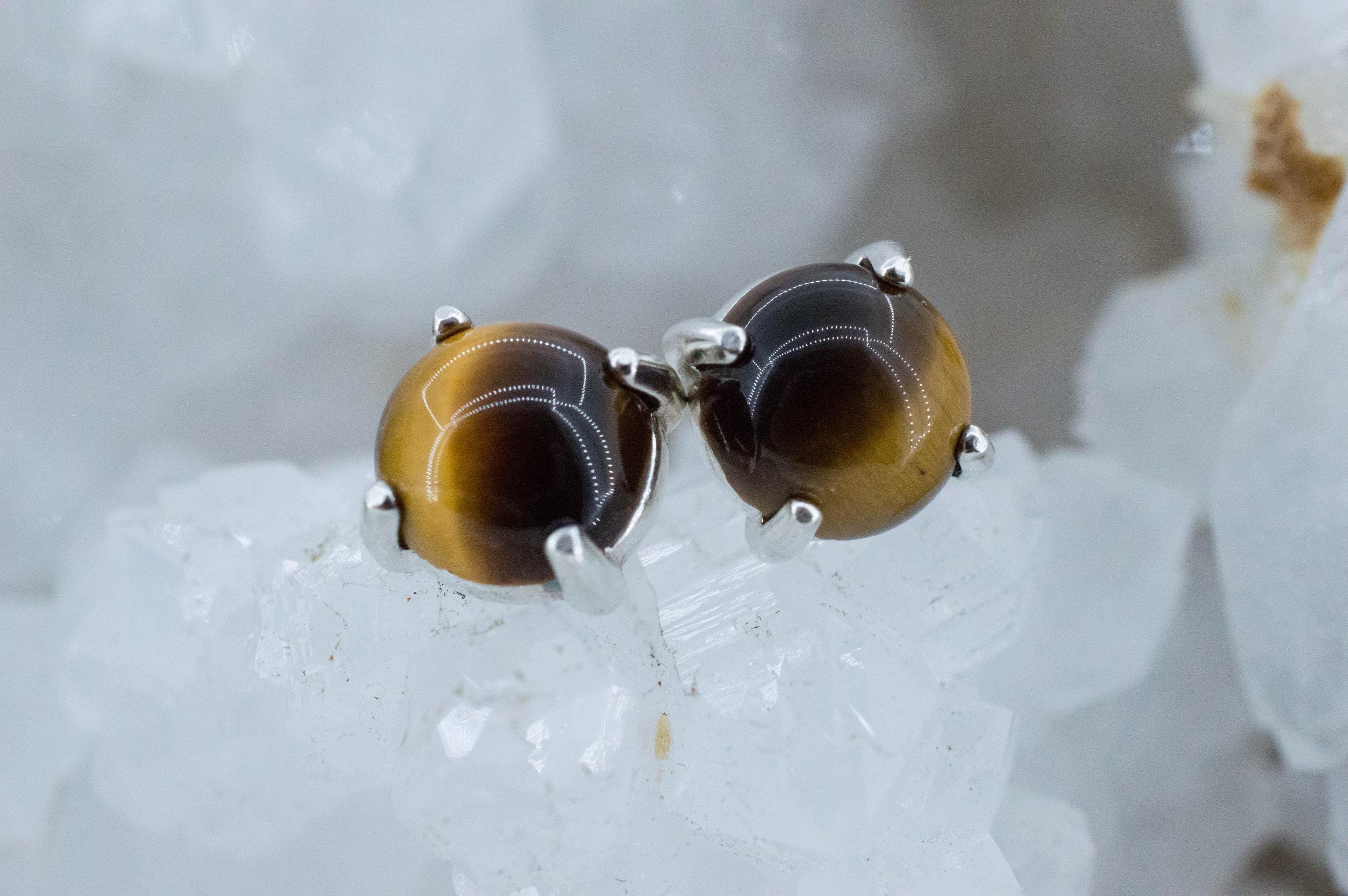 Tiger's Eye Earrings; Natural Untreated Thailand Tiger Eye; 3.250cts - Mark Oliver Gems