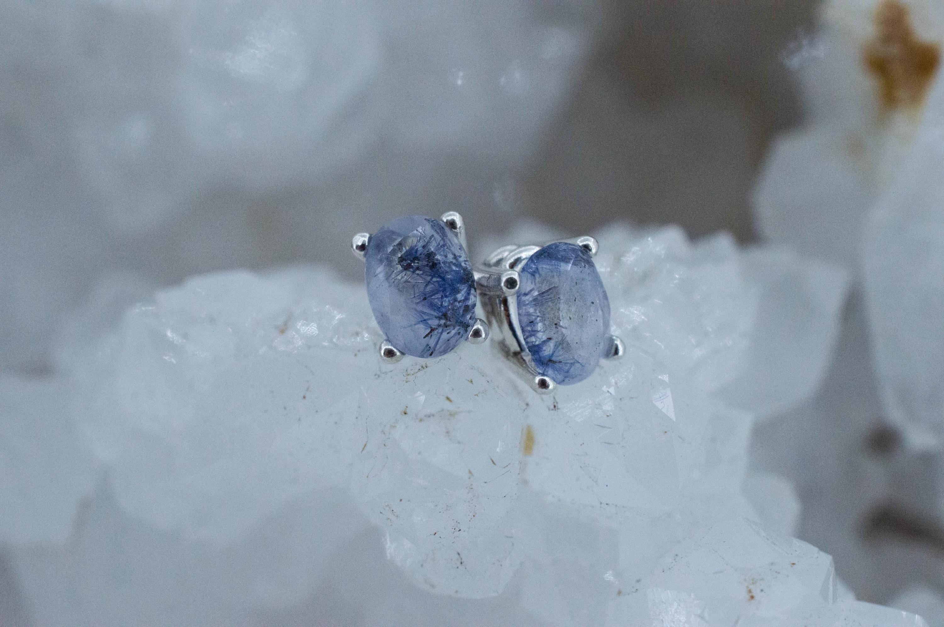 Dumortierite Quartz Earrings; Natural Untreated Brazil Dumortierite; 0.975cts - Mark Oliver Gems