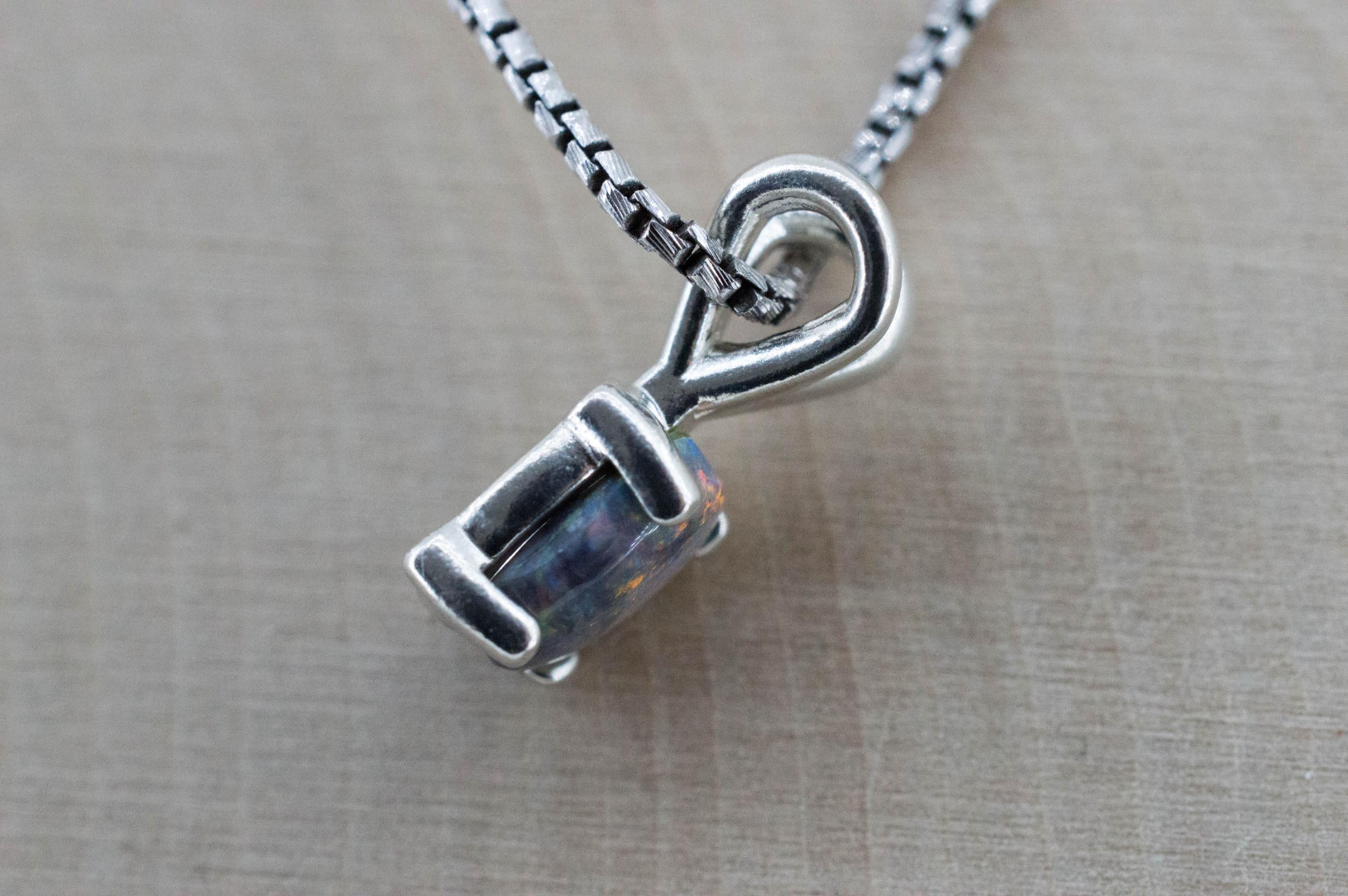 Black Opal Pendant, Natural Untreated Australian Lightning Ridge Opal; 0.755cts - Mark Oliver Gems