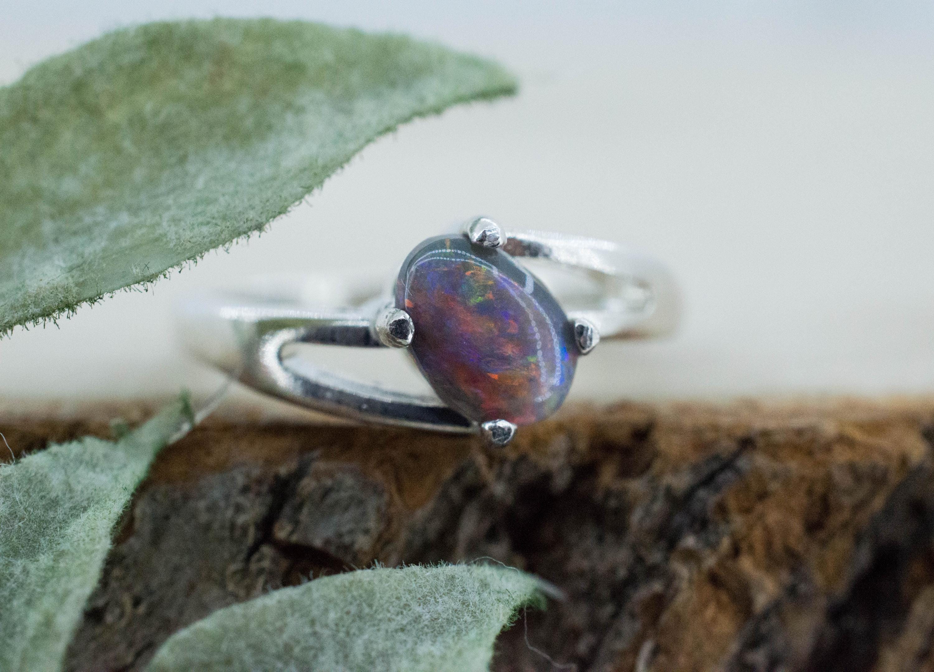 Black Opal Ring, Natural Untreated Australian Lightning Ridge Opal; 0.595cts - Mark Oliver Gems