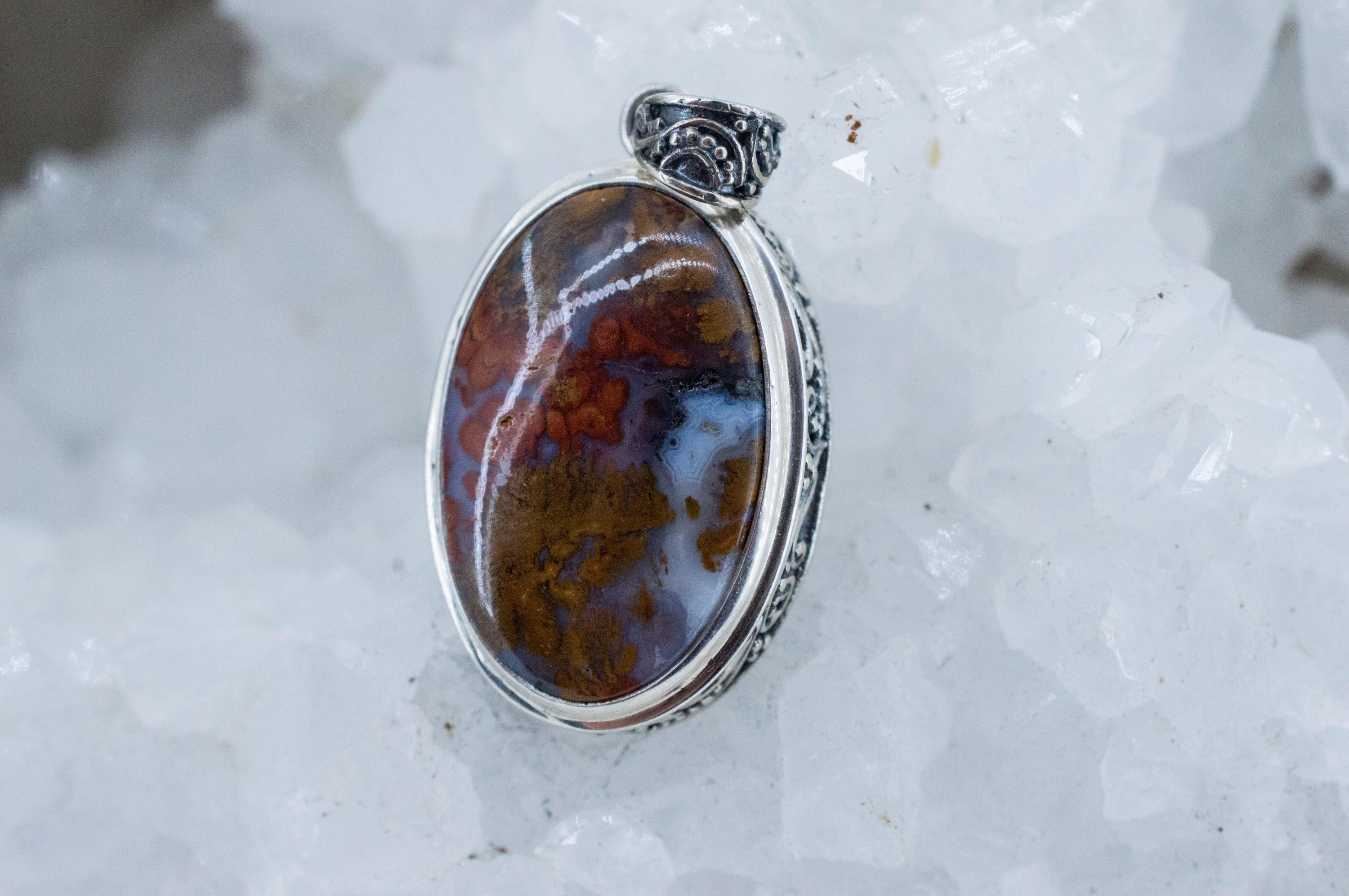 Wingate Agate Pendant, Natural Untreated California Plume Agate; 22x12mm - Mark Oliver Gems