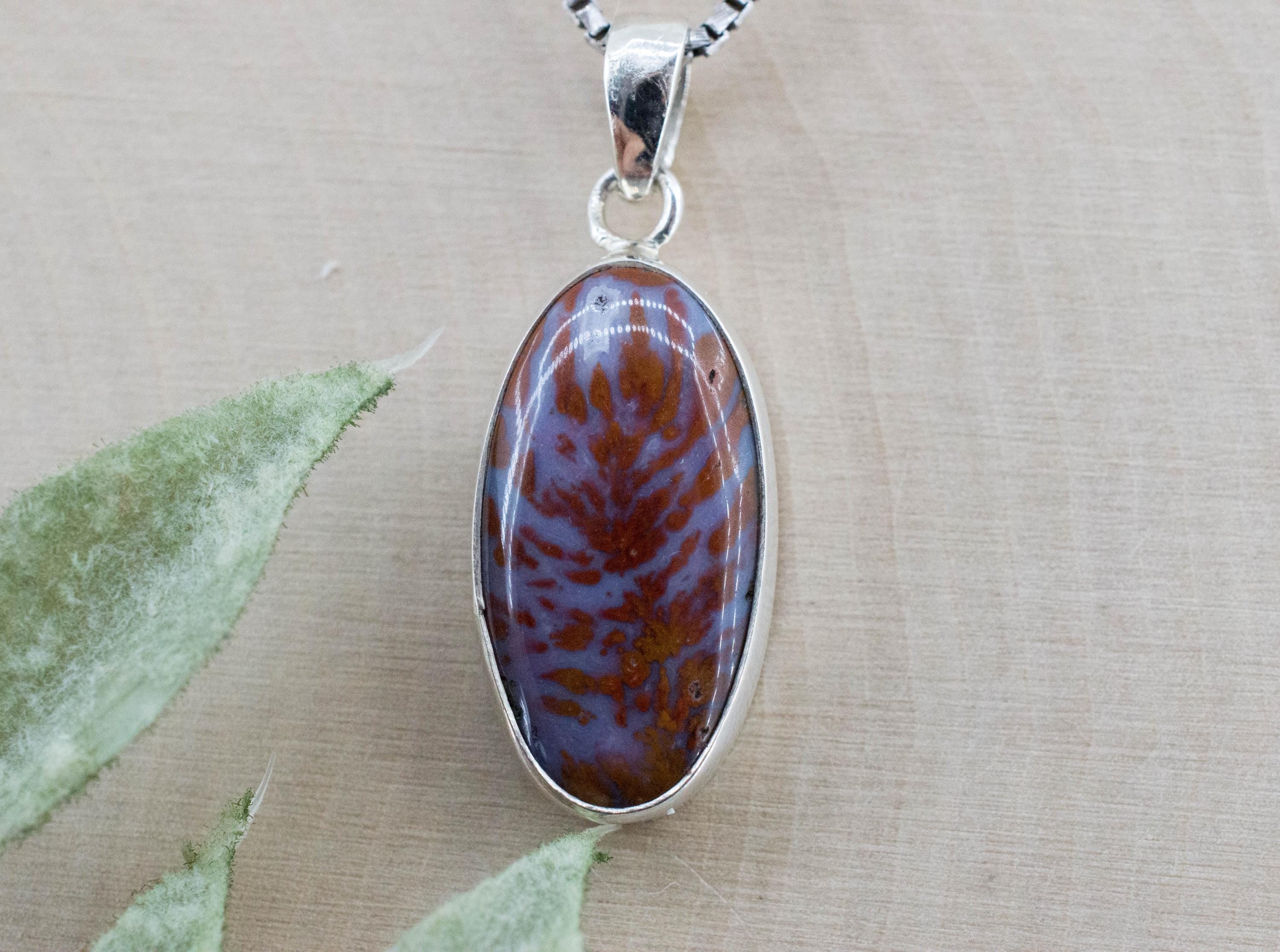 Wingate Agate Pendant, Natural Untreated California Plume Agate; 22x16mm - Mark Oliver Gems