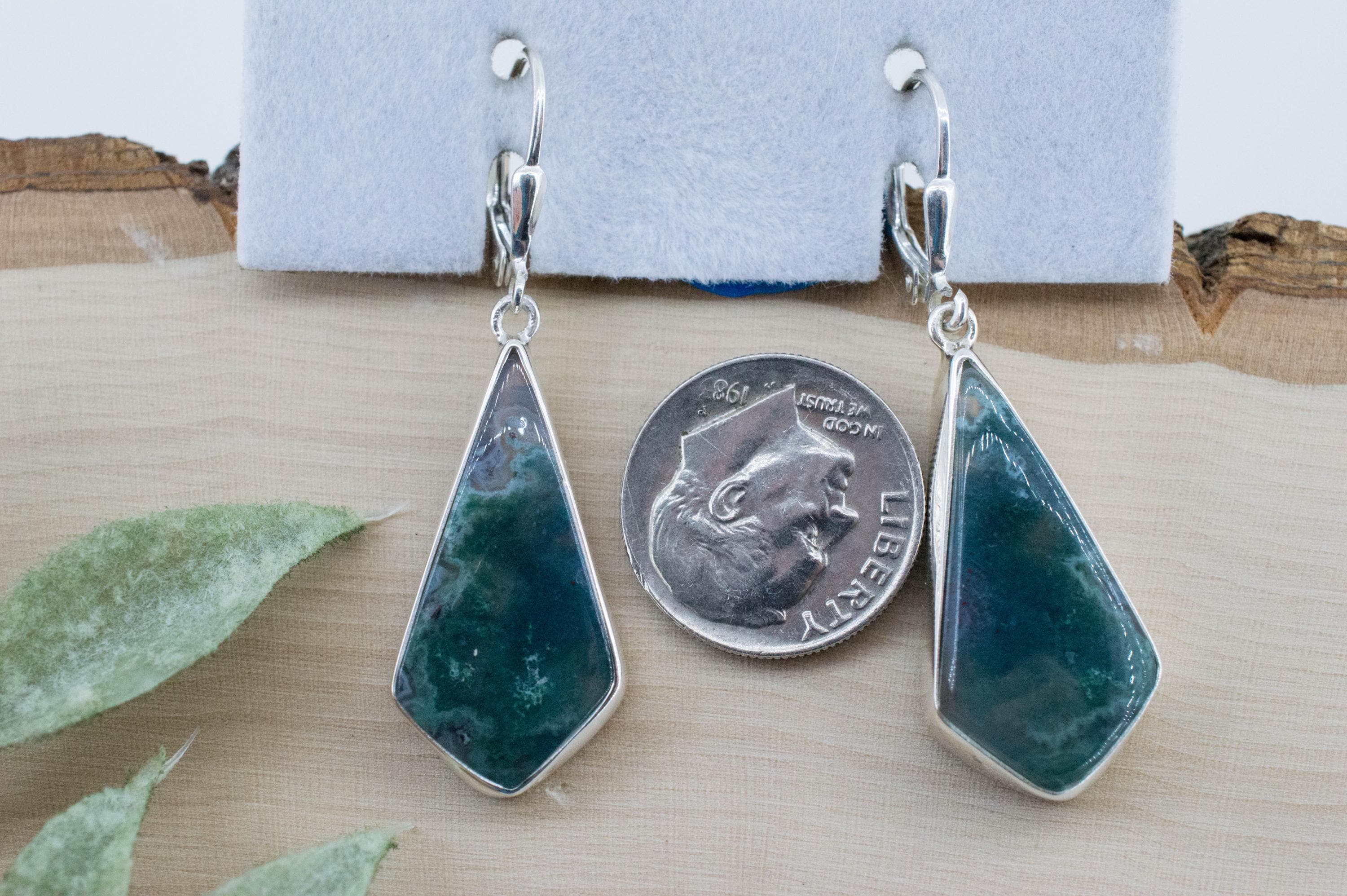 Moss Agate Earrings; Natural Untreated Wyoming Agate - Mark Oliver Gems