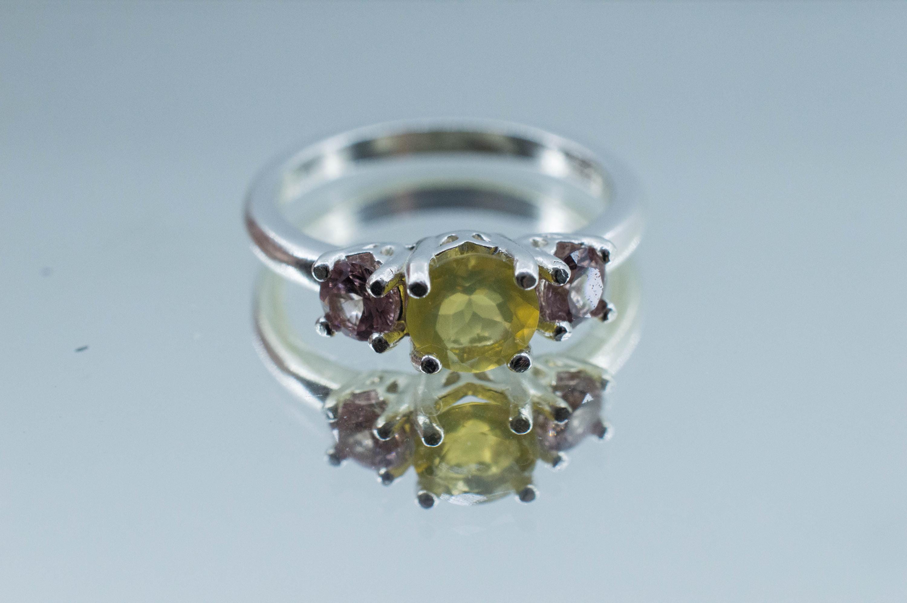 Yellow Opal Ring, Natural Untreated Tanzania Opal and Garnets - Mark Oliver Gems
