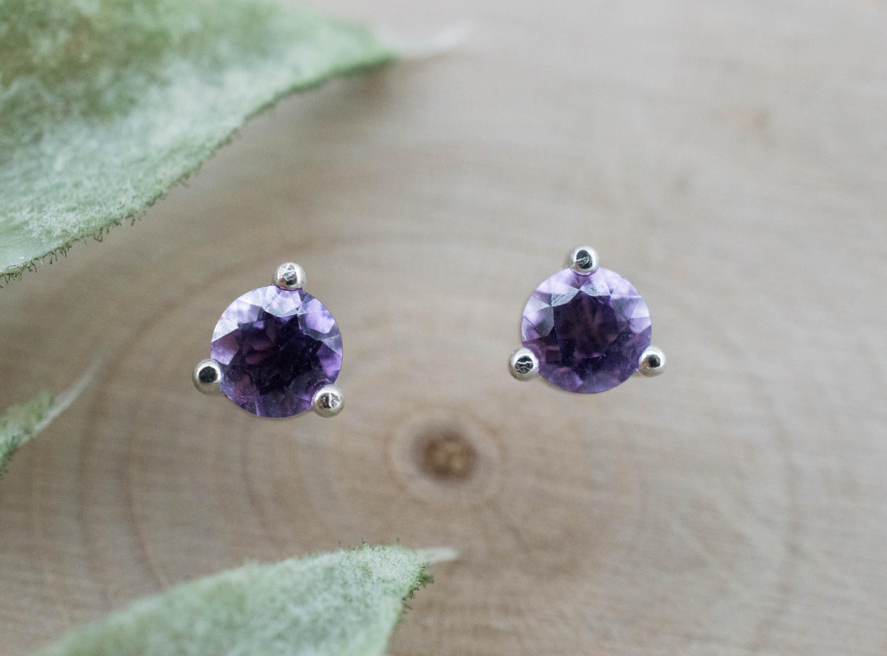 Amethyst Earrings, Natural Untreated Brazilian Amethyst; 0.460cts - Mark Oliver Gems