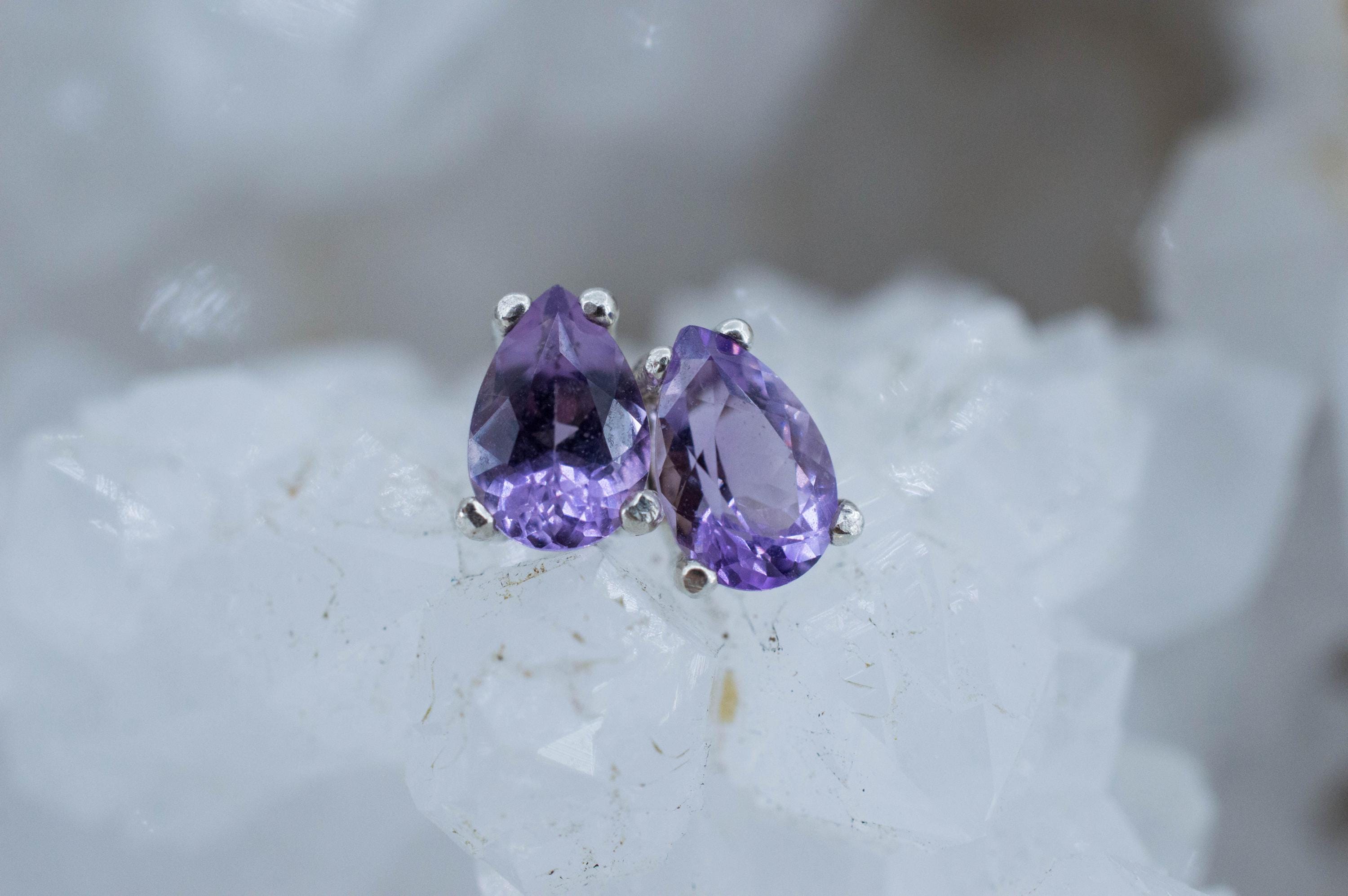 Amethyst Earrings, Natural Untreated Brazilian Amethyst; 0.785cts - Mark Oliver Gems