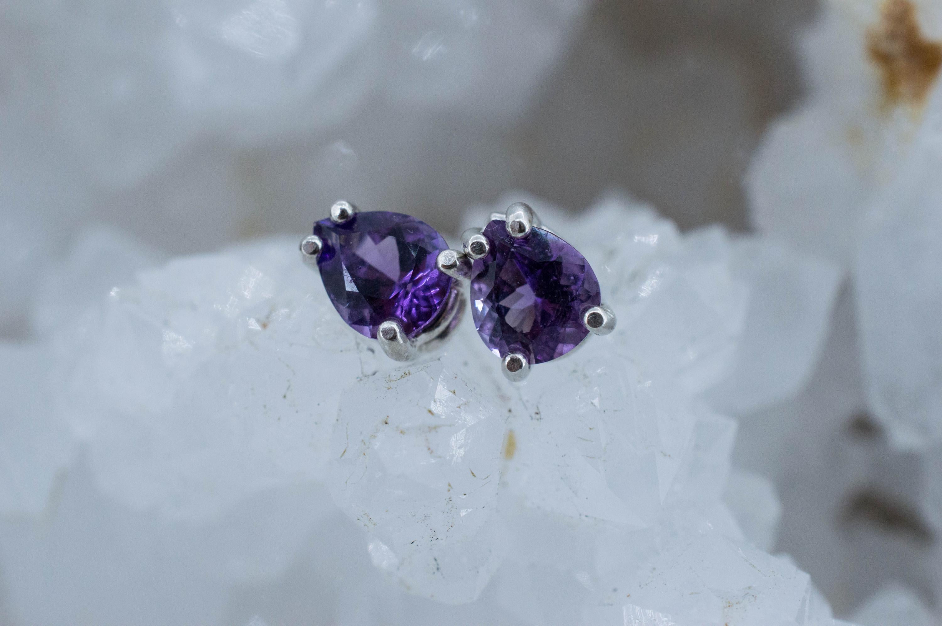 Amethyst Earrings, Natural Untreated Brazilian Amethyst; 1.130cts - Mark Oliver Gems