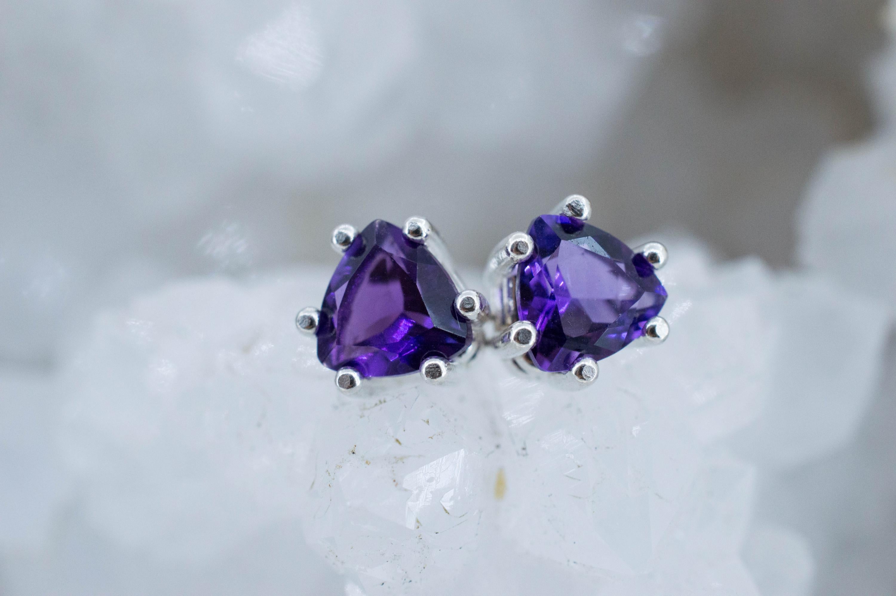 Amethyst Earrings, Natural Untreated Brazilian Amethyst; 1.210cts - Mark Oliver Gems