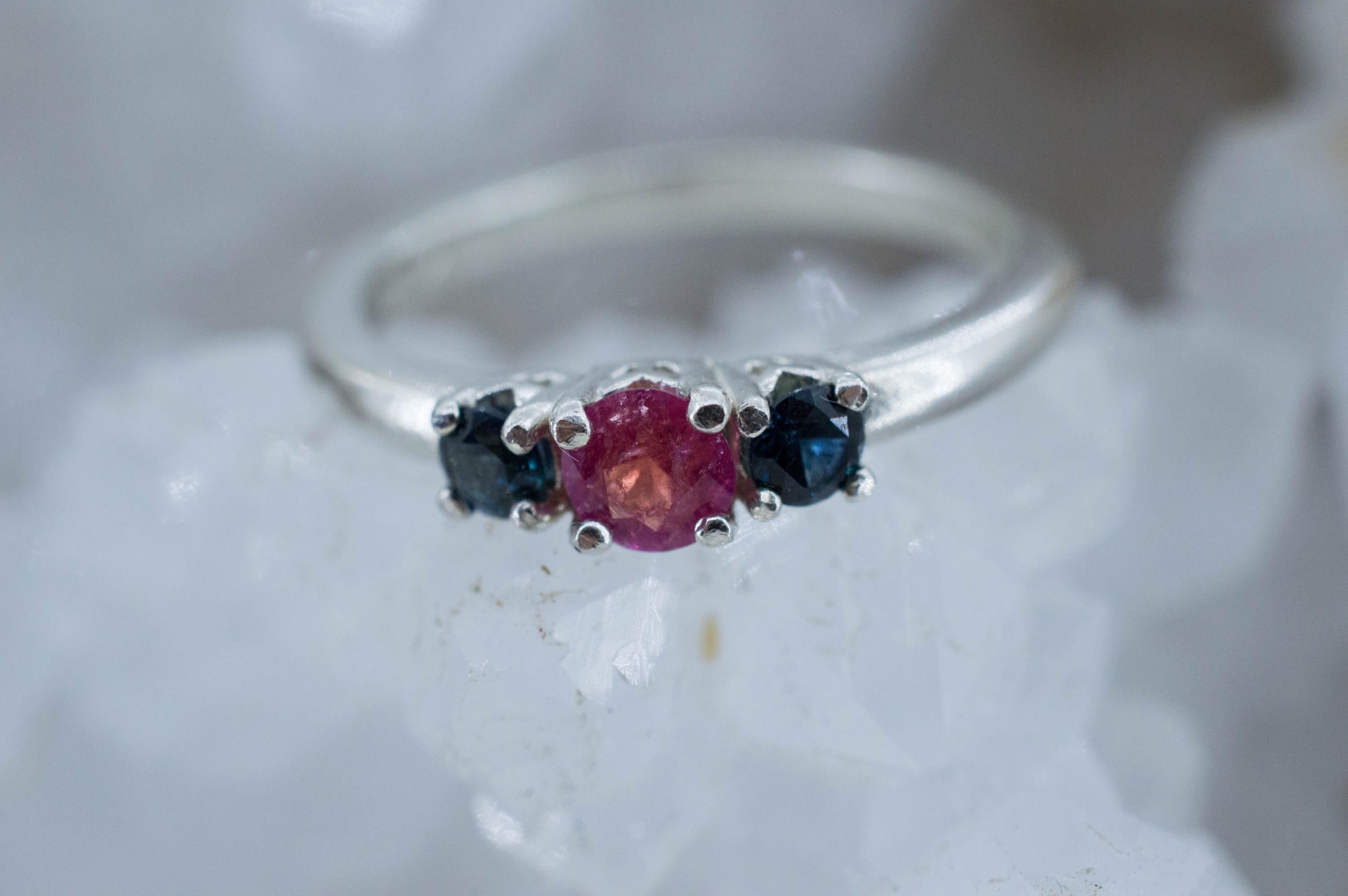 Pezzottaite Ring, Natural Untreated Madagascar Pezzottaite and Kenya Sapphire - Mark Oliver Gems