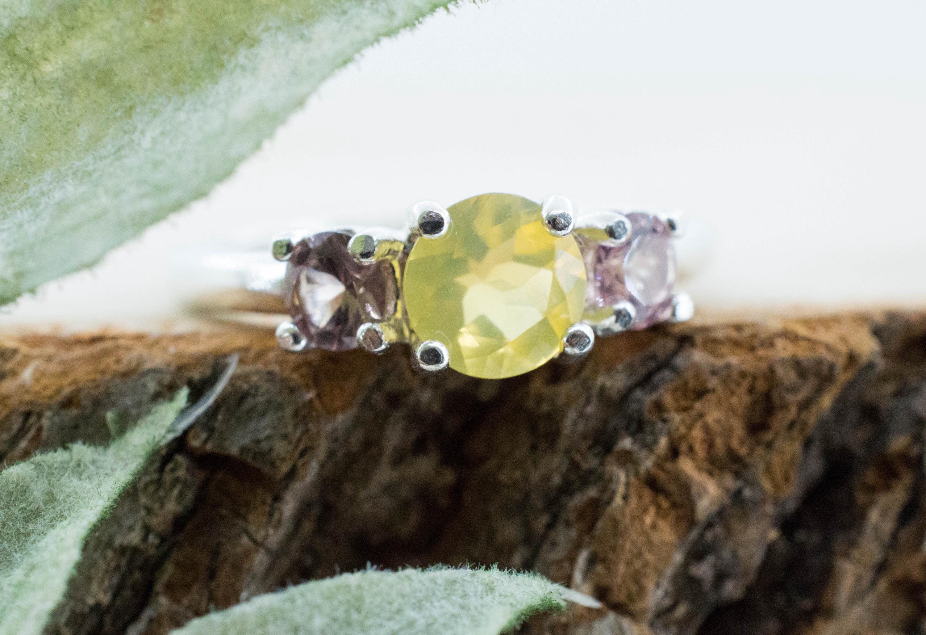 Yellow Opal Ring, Natural Untreated Tanzania Opal and Garnets - Mark Oliver Gems