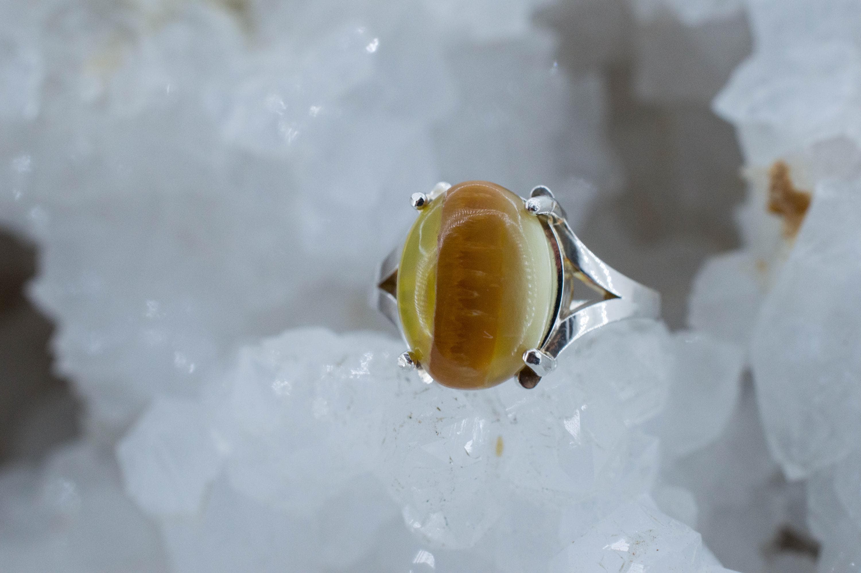 Cat's Eye Opal Ring, Natural Untreated Tanzania Yellow Opal; 3.700cts - Mark Oliver Gems