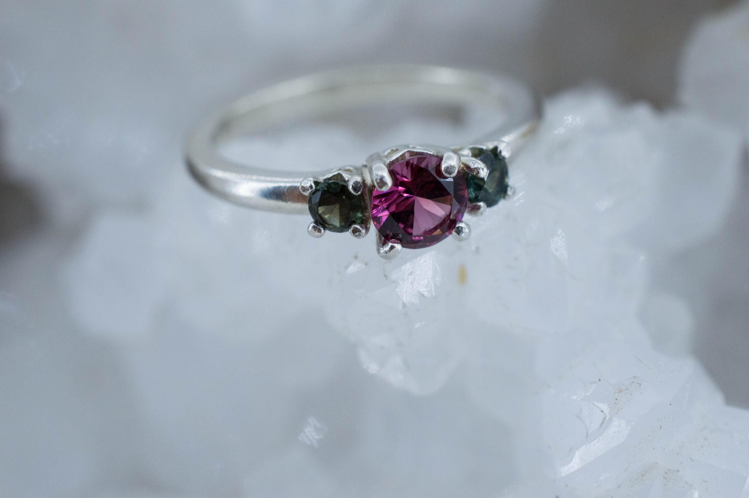 Cranberry Garnet Ring; Natural Untreated Tanzania Rhodolite Garnet and Kenya Sapphire - Mark Oliver Gems