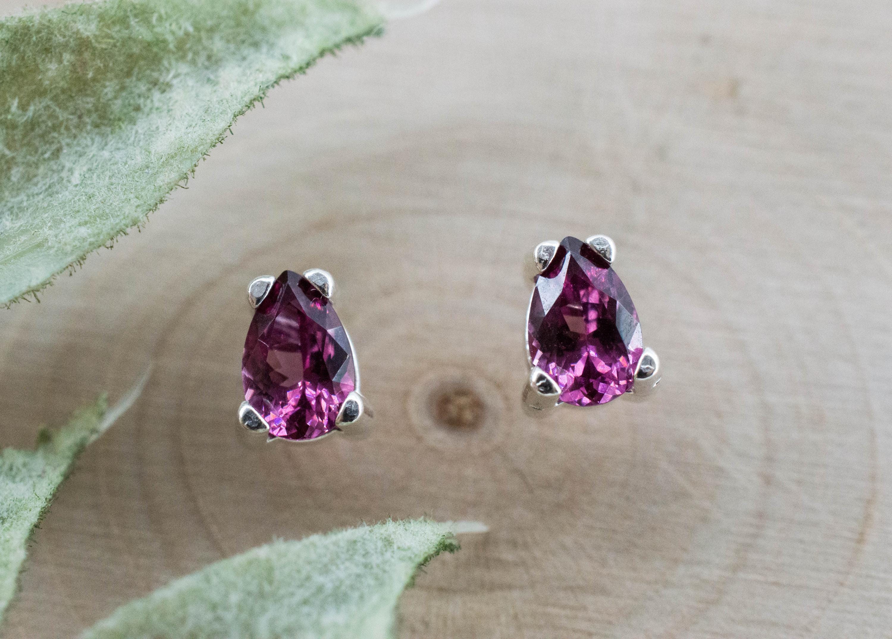 Cranberry Garnet Earrings, Natural Untreated Tanzanian Rhodolite Garnet; 0.910cts - Mark Oliver Gems