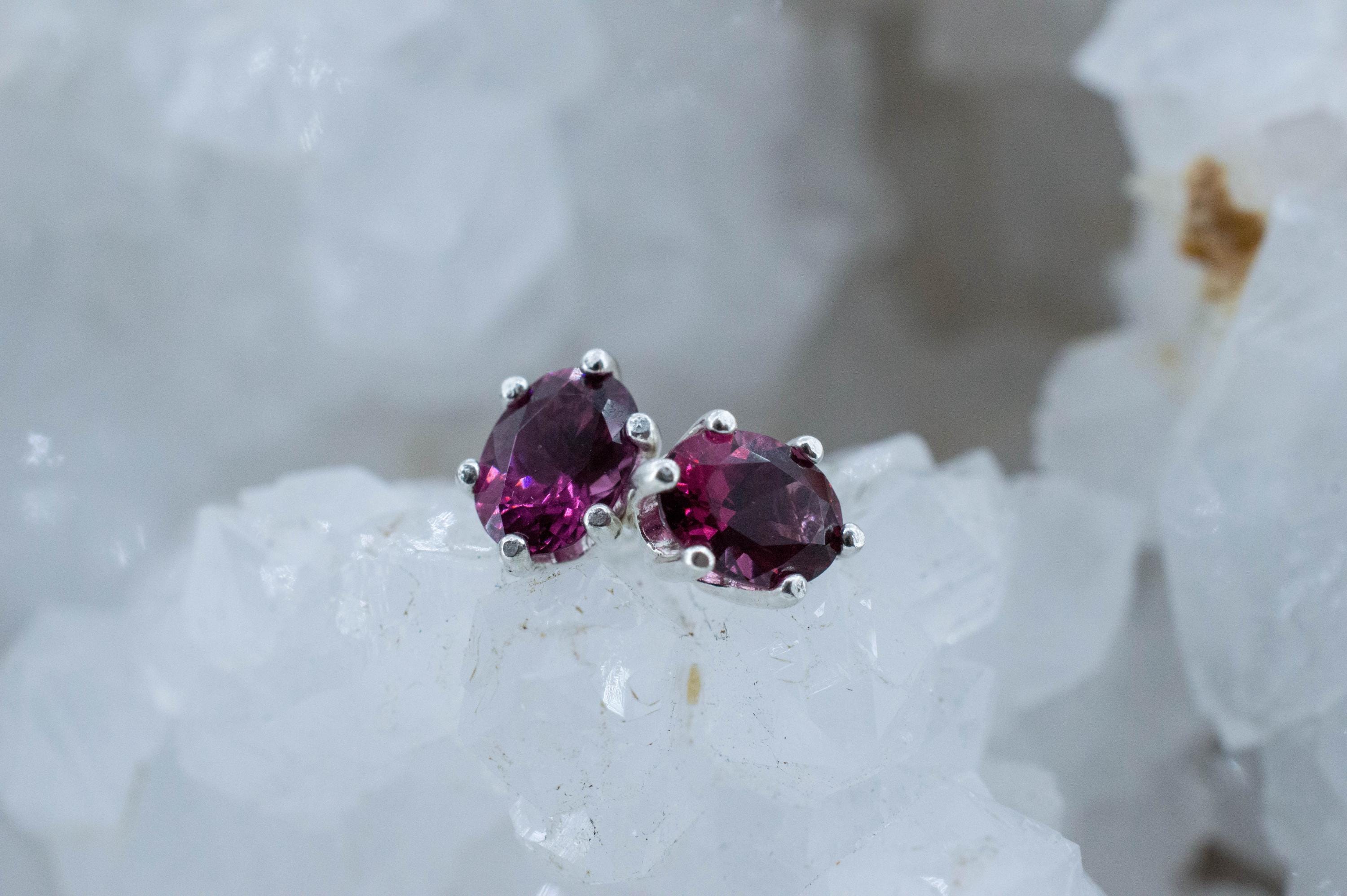 Cranberry Garnet Earrings, Natural Untreated Tanzanian Rhodolite Garnet; 1.725cts - Mark Oliver Gems