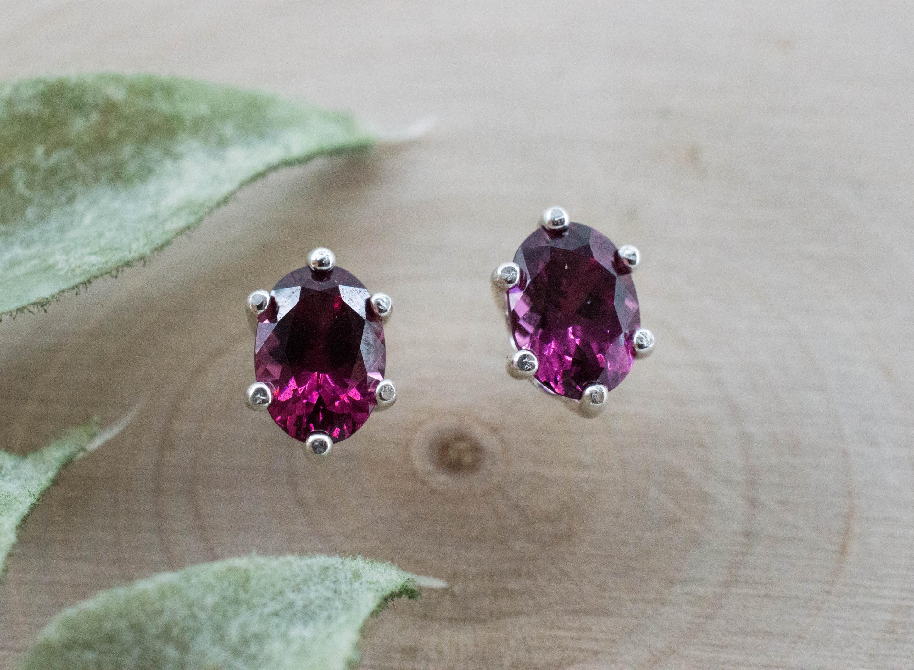 Cranberry Garnet Earrings, Natural Untreated Tanzanian Rhodolite Garnet; 1.725cts - Mark Oliver Gems