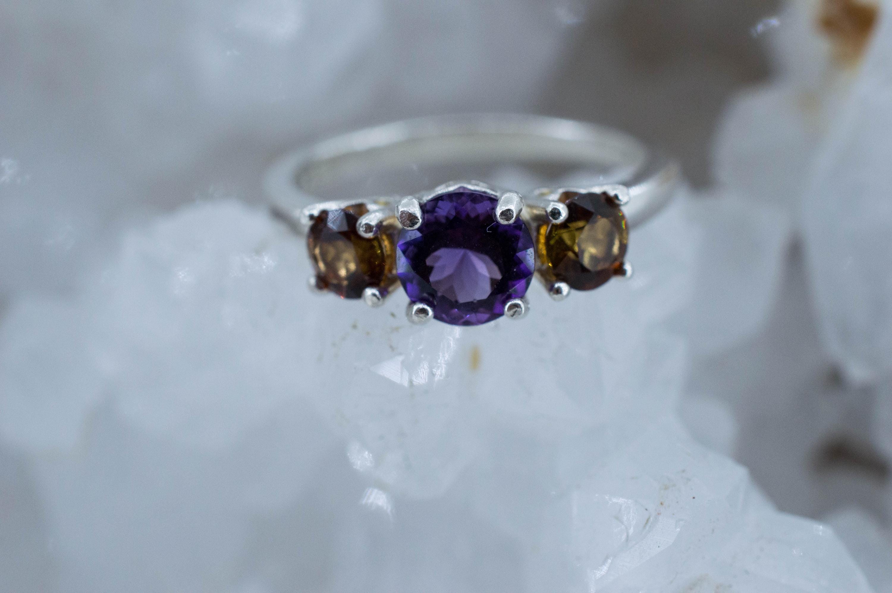 Amethyst Ring; Natural Untreated Uruguay Amethyst and Tanzania Tourmaline - Mark Oliver Gems