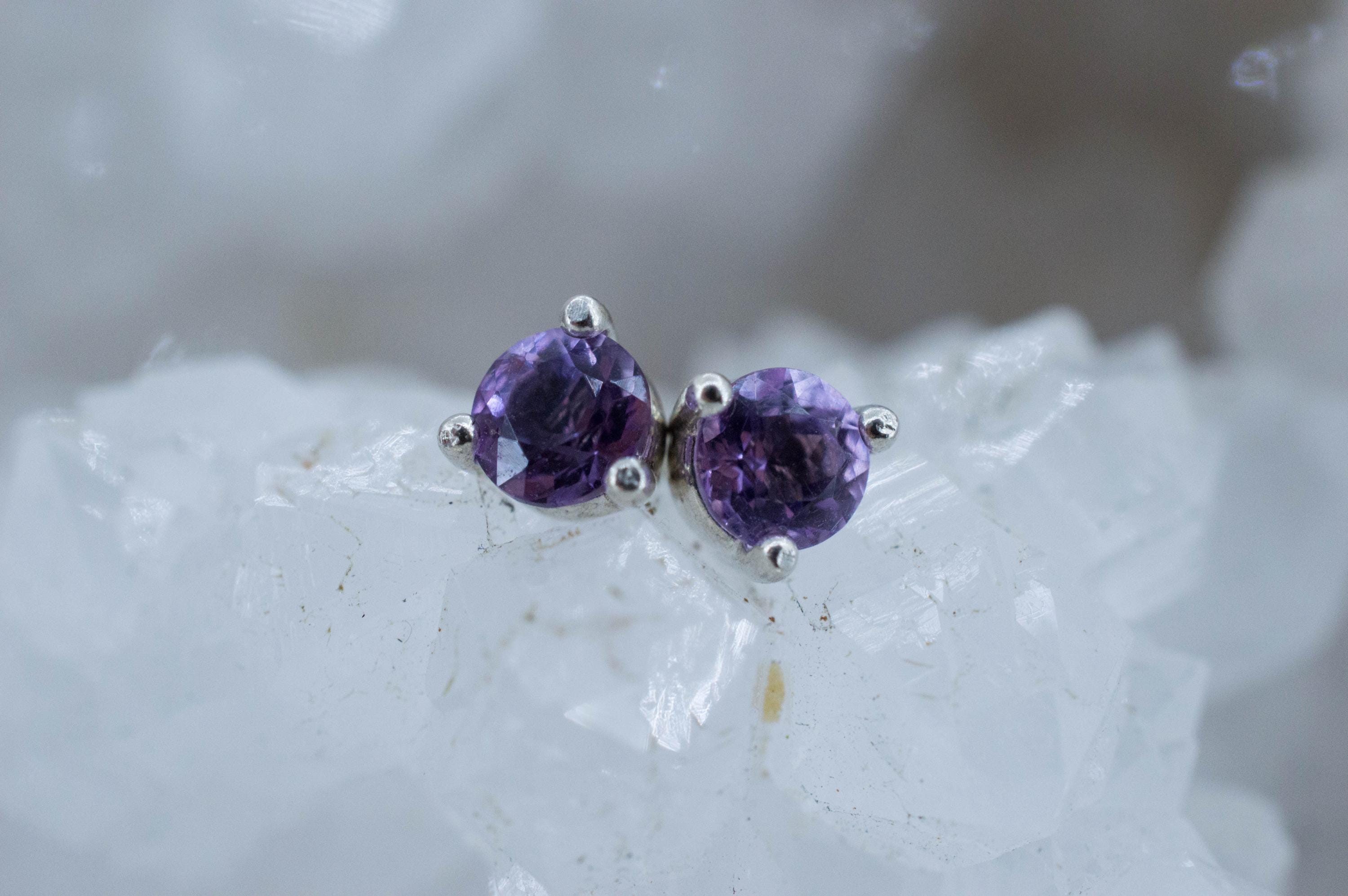 Amethyst Earrings, Natural Untreated Brazilian Amethyst; 0.460cts - Mark Oliver Gems